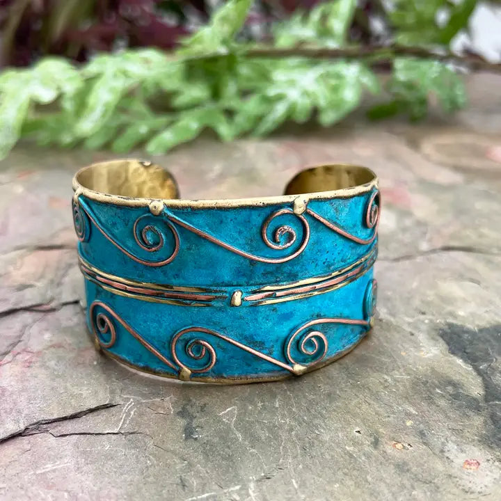 Handmade Turquoise Patina Cuff Bracelet - Boho Chic Jewelry for Women - Perfect for Festivals, Parties & Everyday Wear