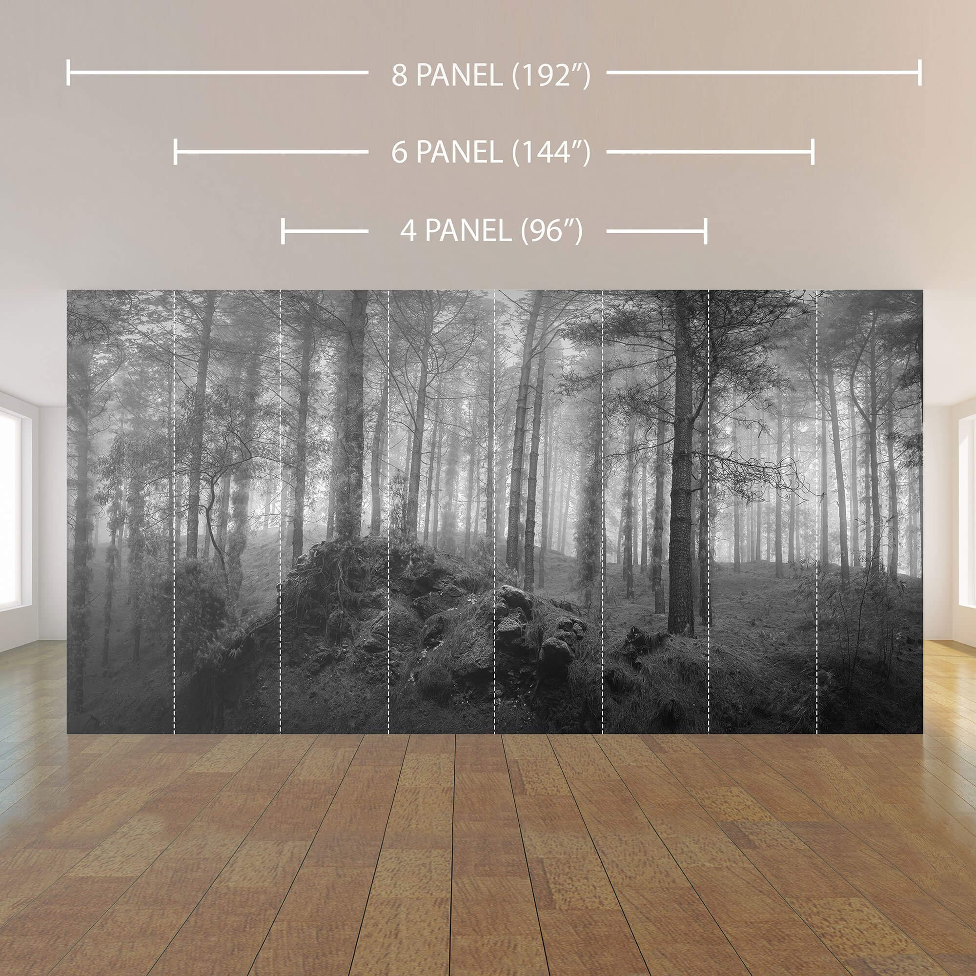 White and Black Forest Landscape Peel and Stick Removable Wall Mural - Self-Adhesive Wallpaper for Bedroom, Living Room, Nursery Decor