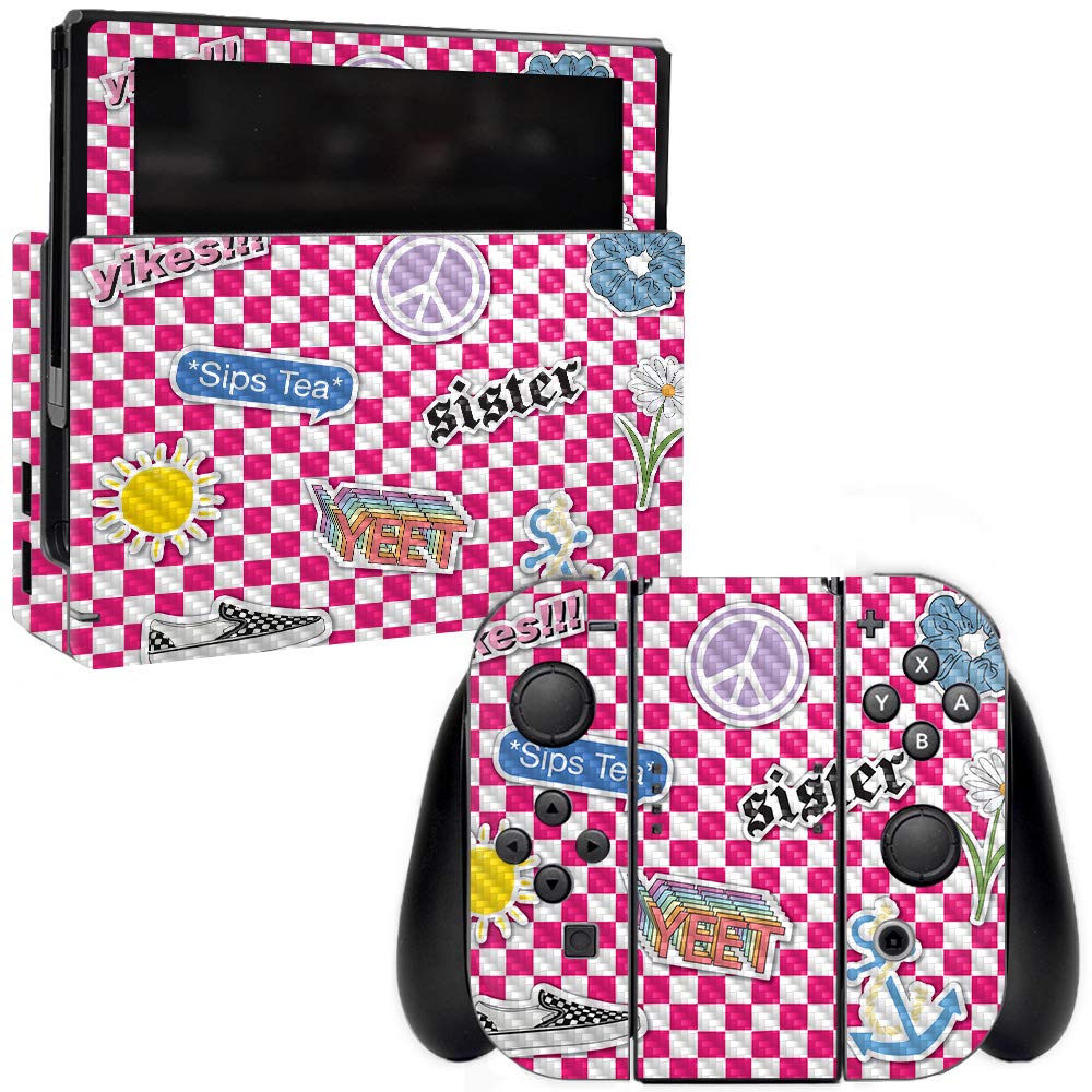 Premium Carbon Fiber Skin for Nintendo Switch - Stylish VSCO Girl Design | Protective & Durable Textured Cover | Easy to Apply & Remove | Made in USA | Perfect for Gaming, Travel & Personalization