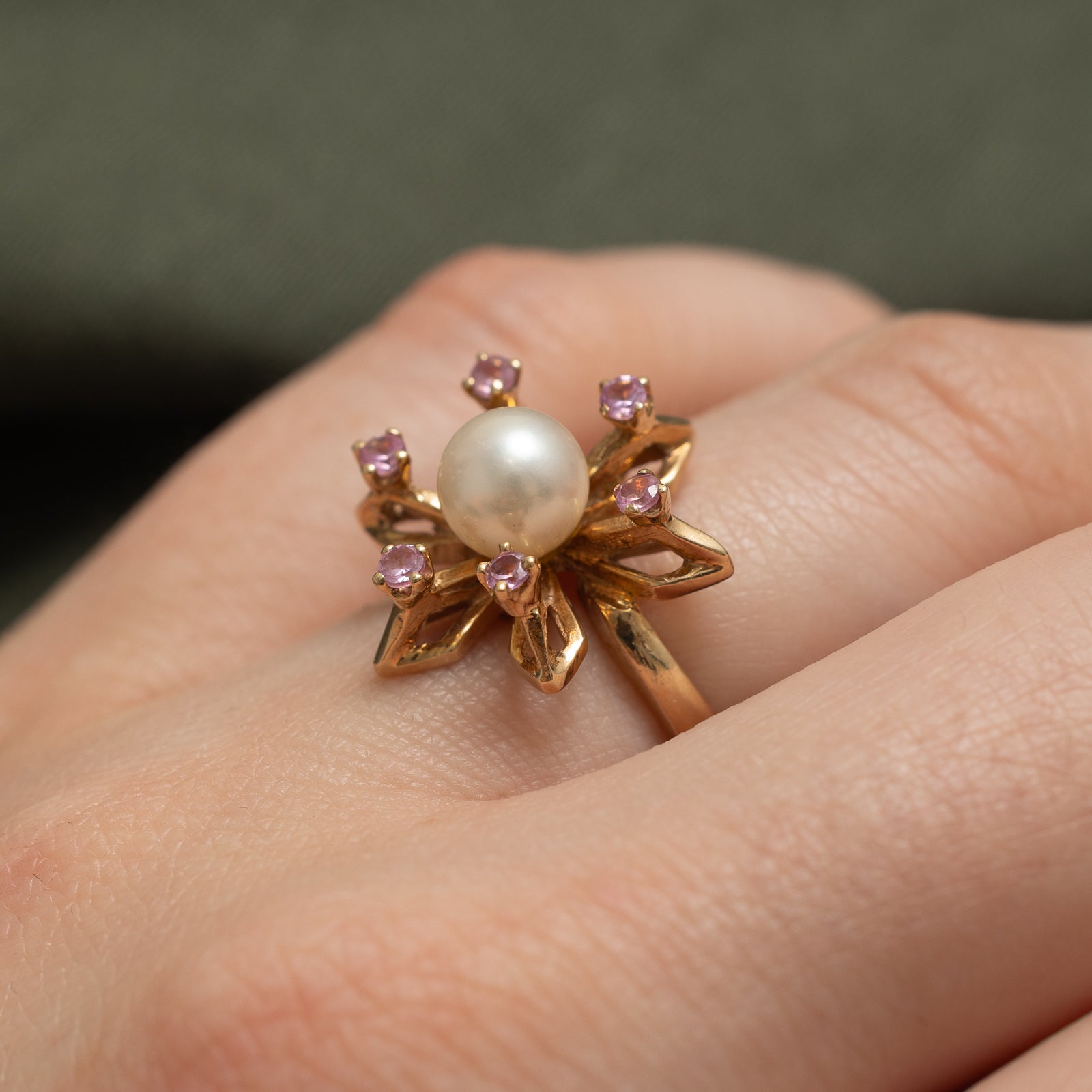 Elegant Synthetic Sapphire & Pearl Cocktail Ring - 0.24ctw, Size 5 | Perfect for Evening Parties, Weddings & Special Occasions