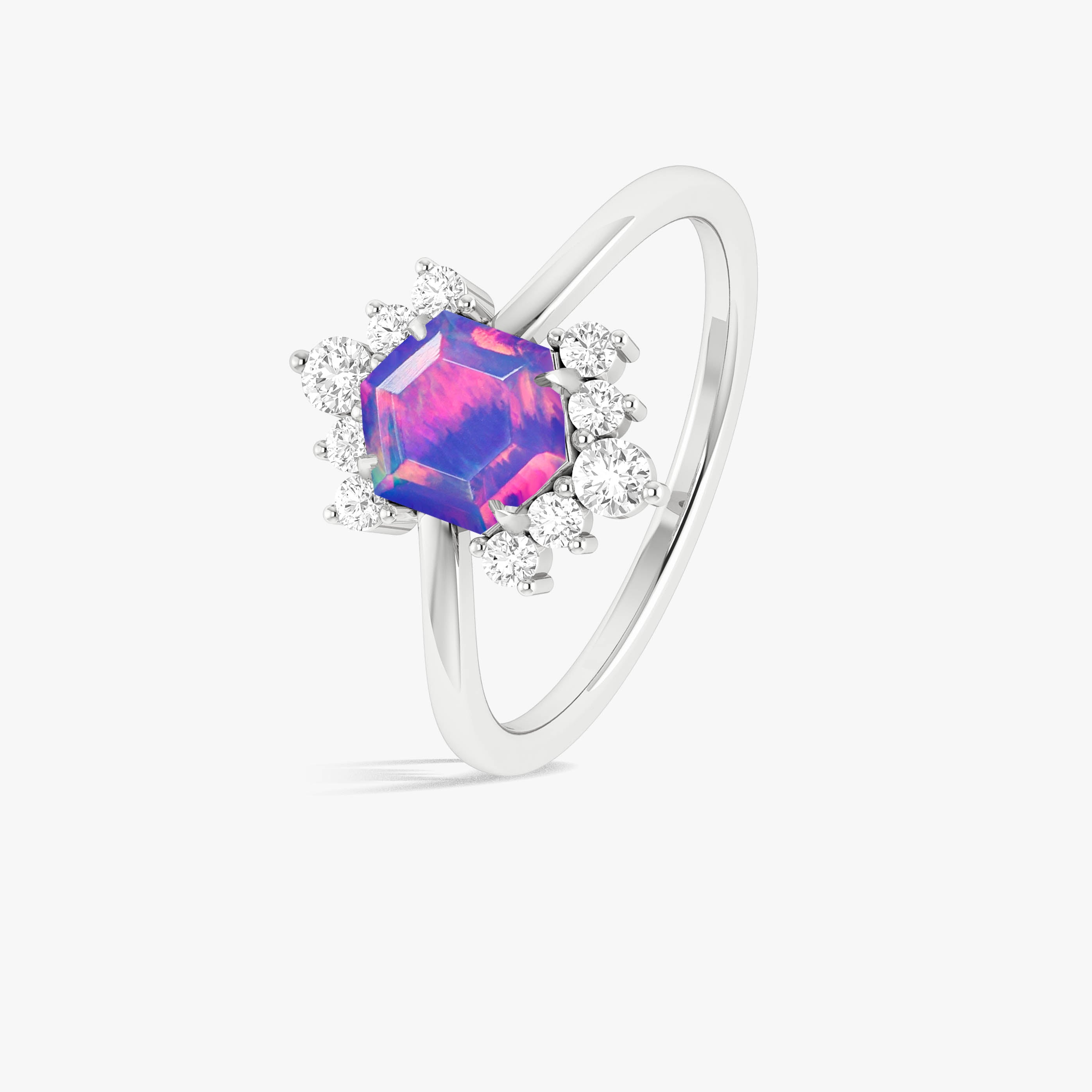 Natural Lavender Opal Hexagon Gemstone Ring for Women - Elegant Handmade Sterling Silver Jewelry - Perfect for Weddings, Parties & Special Occasions