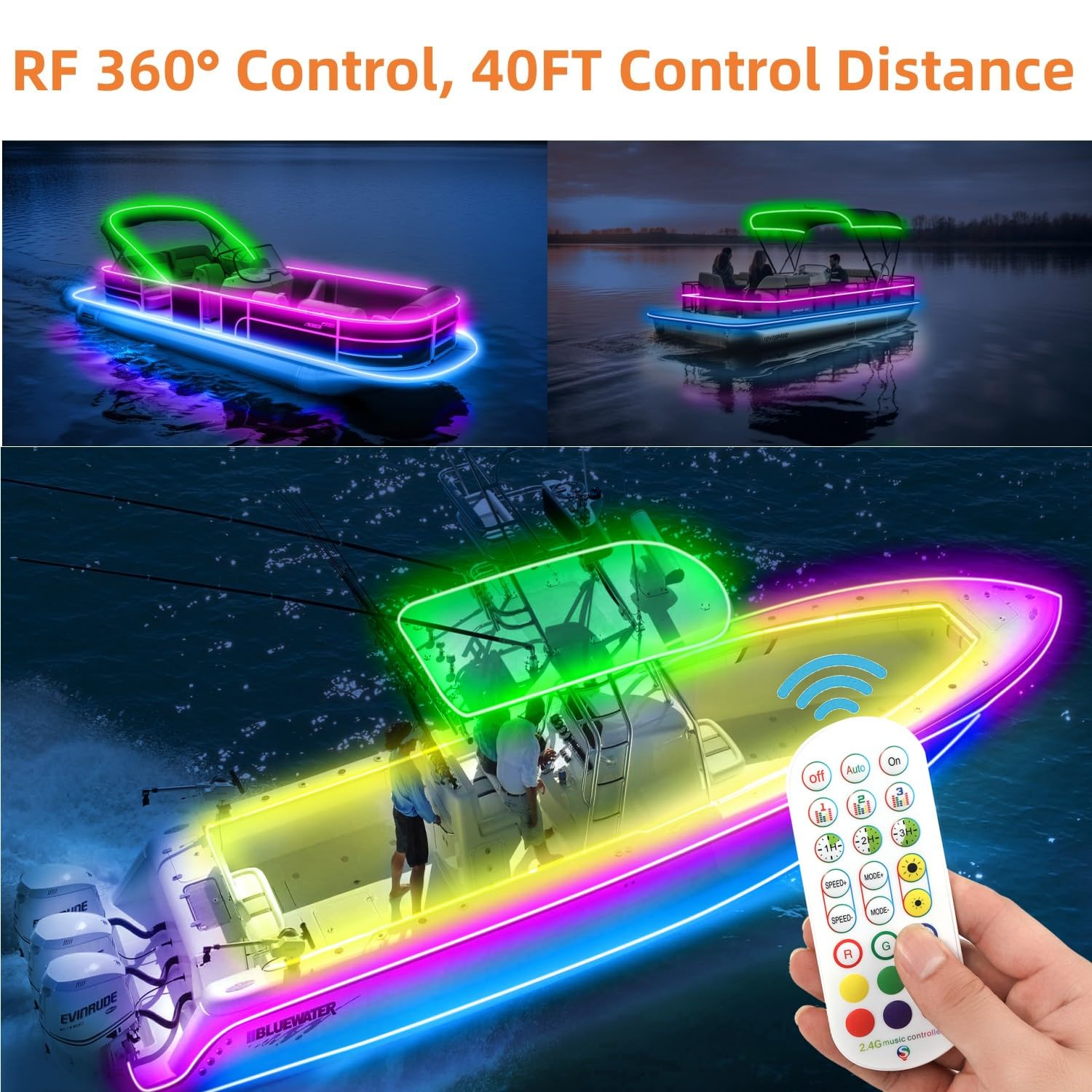 32.8FT Marine Submersible LED Strip Lights - IP68 Waterproof RGB Underwater Boat Lights for Night Fishing, Pontoon Boats & Deck Lighting | APP & RF Remote Control | Perfect for Night Cruising, Party Decoration & Underwater Illumination