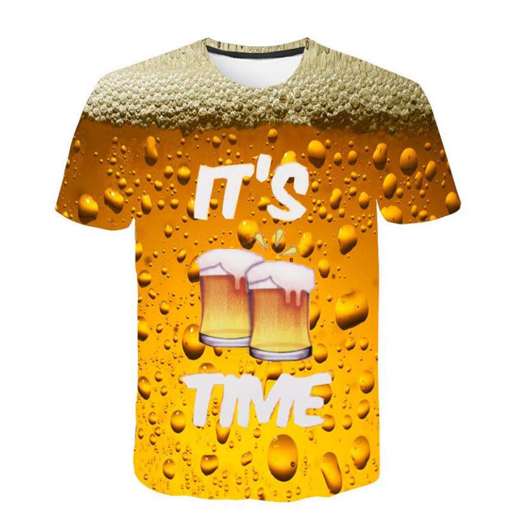 BIFUTON Men's Funny 3D Beer Bubbles Printed Short Sleeve T-Shirt - Casual Graphic Tee for Beer Lovers - Perfect for Parties, Bar Hopping & Summer Outings