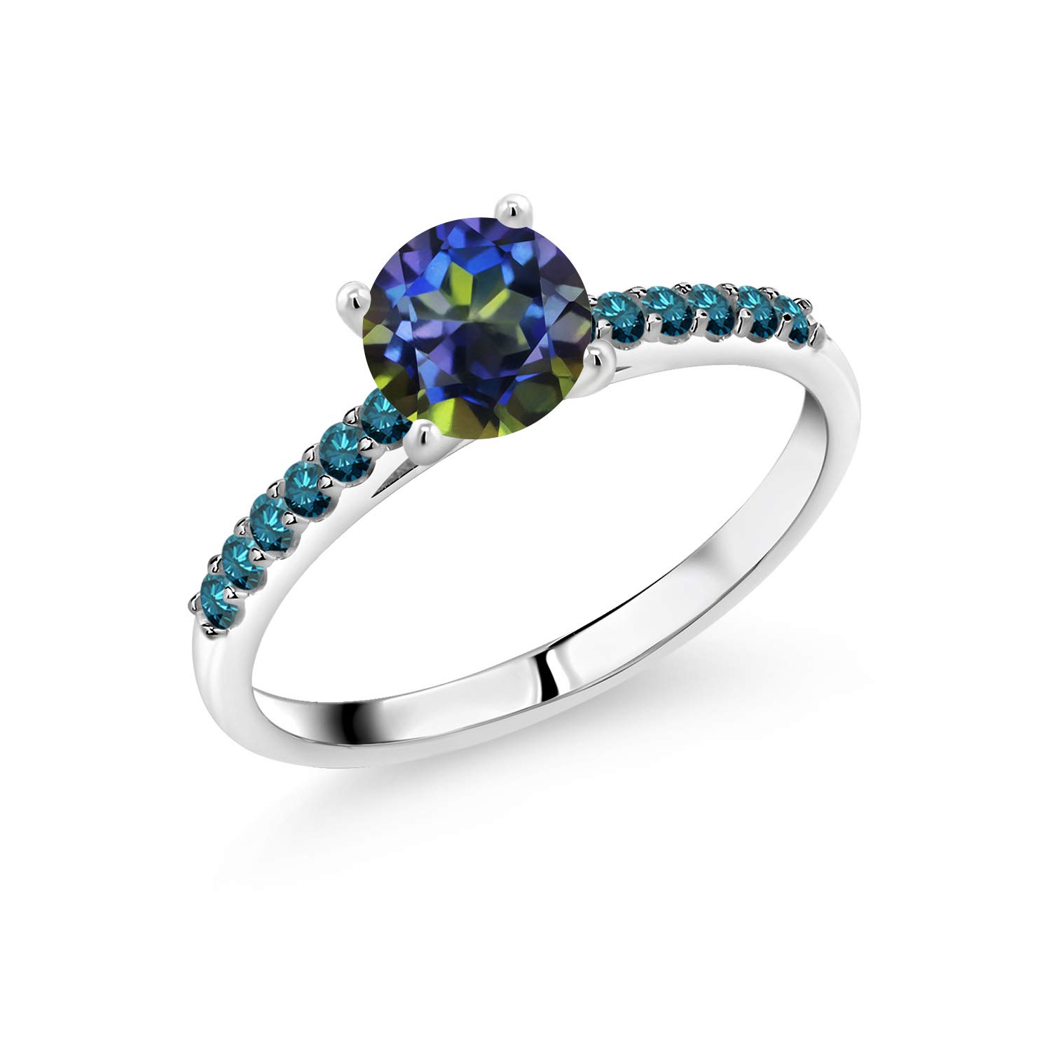 1.20 Ct Round Blue Mystic Topaz & Diamond 10K White Gold Ring for Women – Elegant Jewelry Gift for Anniversary, Engagement & Special Occasions