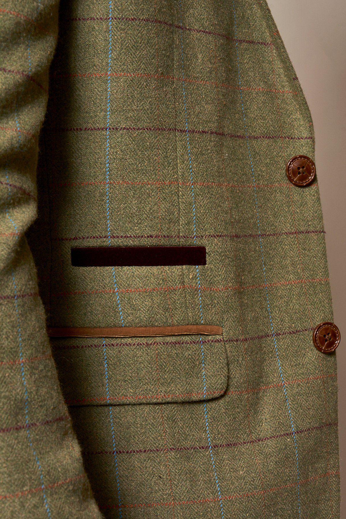 ELLIS Moss Green Check Tweed Blazer for Women - Elegant Vintage Style Jacket for Office, Wedding & Special Occasions