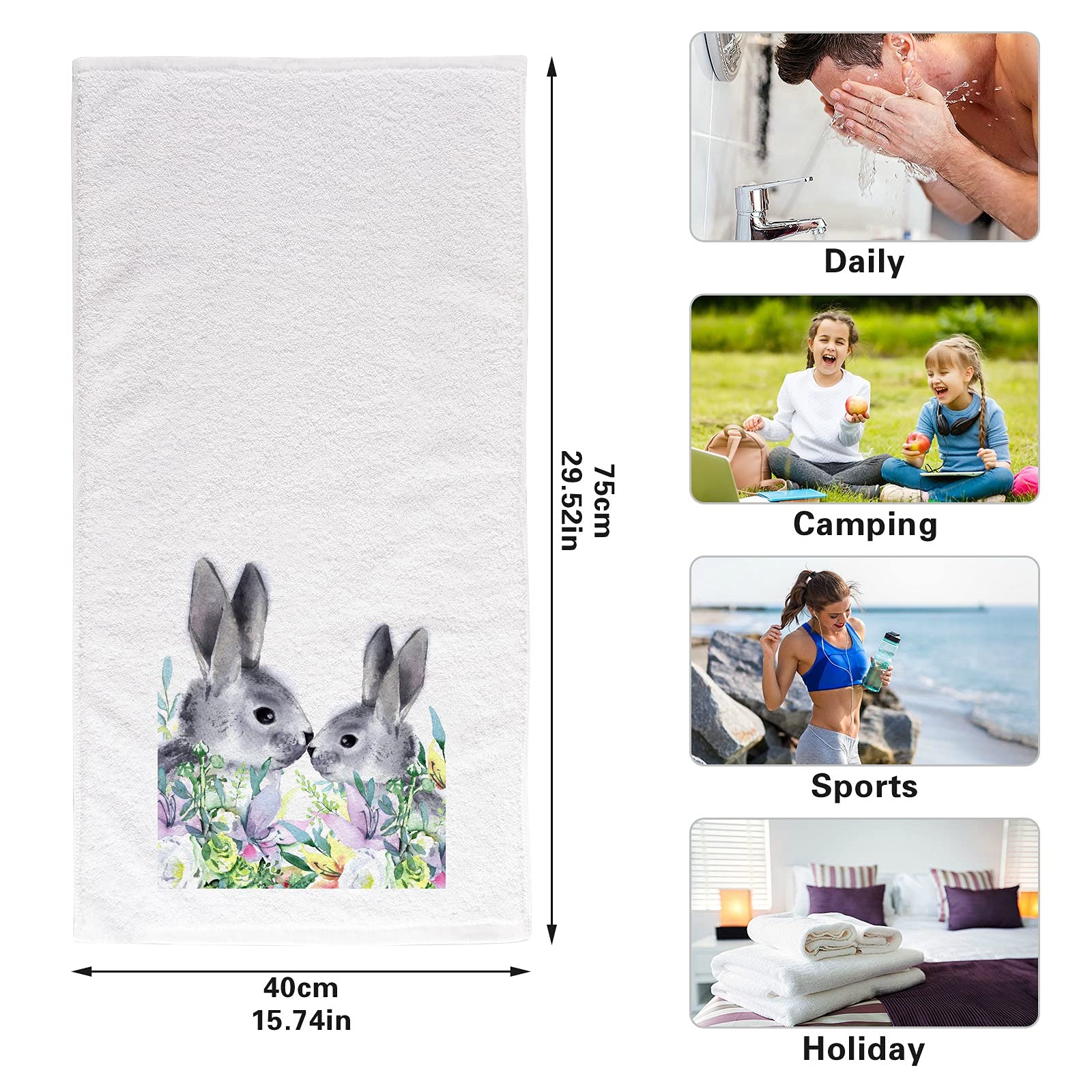 ALAZA Easter Bunny Cotton Hand Towels - 100% Soft Absorbent Bath Towels (16x30 Inch, 2-Pack) for Kitchen, Bathroom & Easter Decor | Skin-Friendly Gift Idea