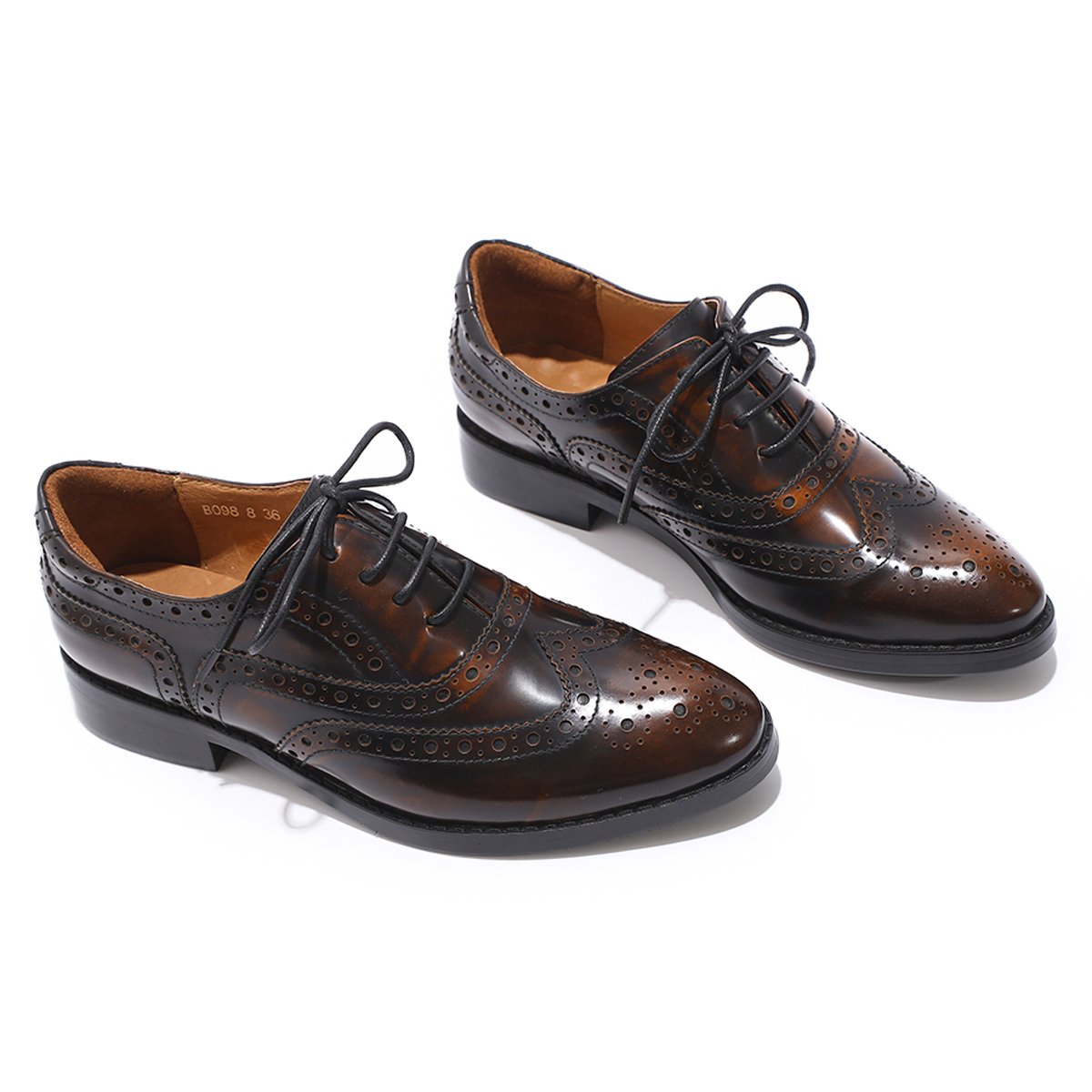 Women's Leather Wingtip Oxford Shoes - Perforated Brogue Lace-Up Design for Comfort & Style | Perfect for Office, Casual Wear & Special Occasions