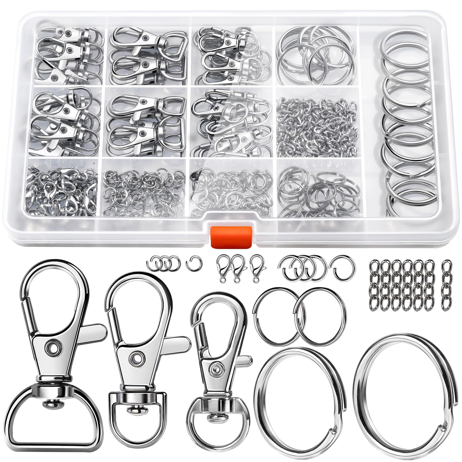 LEOBRO 265PCS Keychain Accessories Kit - Metal Lobster Claw Clasps, Key Rings & Silver Keychain Clips for Keys, DIY Crafts & Organization - Perfect for Home, Office, Travel & Gift Giving