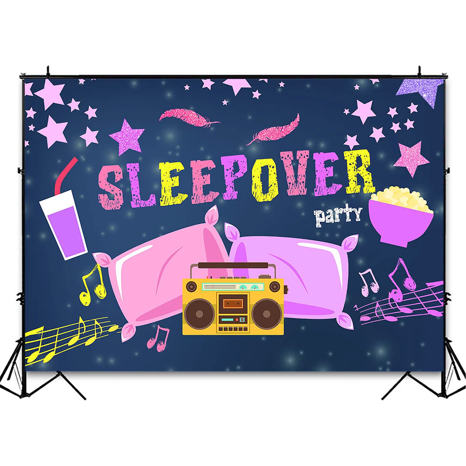 Avezano 8x6ft Sleepover Party Backdrop for Girls - Pajama Party Decor, Photography Background, Slumber Party Theme with Pillow Fight Design - Perfect for Birthday Decorations, Photo Shoots, and Sleepover Events
