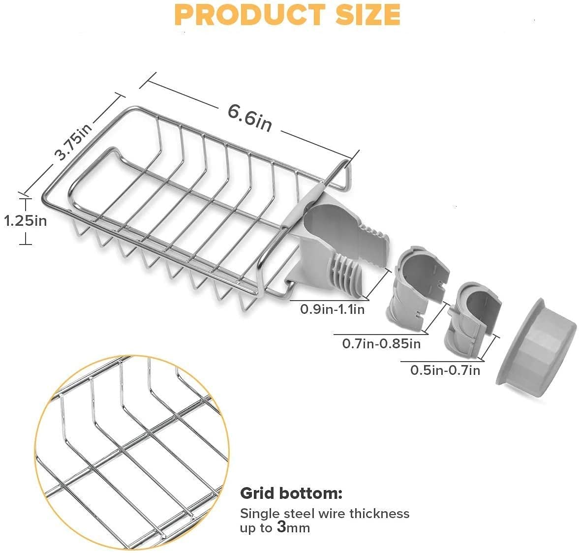 Yasamazing Stainless Steel Kitchen Sink Organizer - 3-in-1 Faucet Rack, Soap Holder & Sponge Stand for Efficient Dishwashing | Perfect for Small Kitchens & RV Sinks