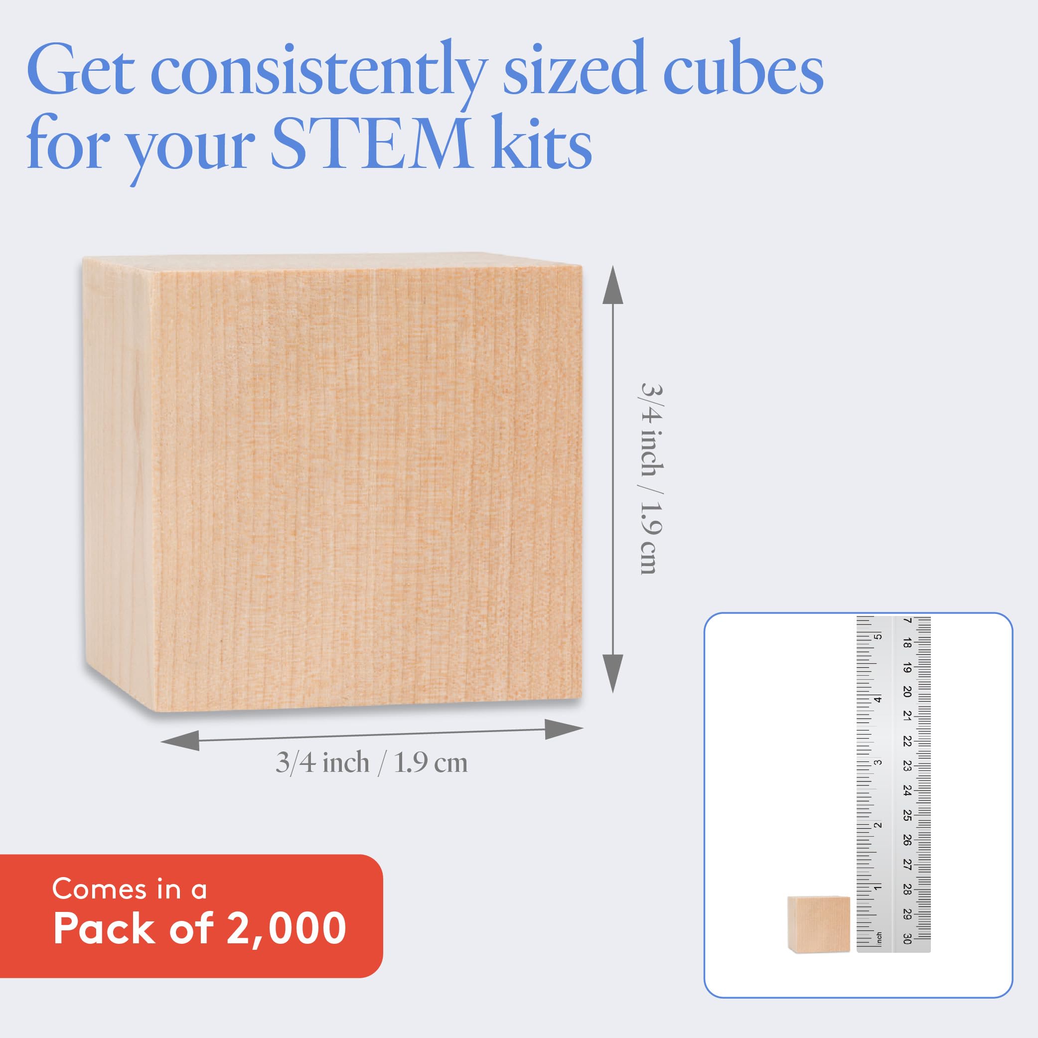 2000 Unfinished Birch Wood Cubes - 3/4 Inch Natural Wooden Blocks for STEM, Building & Craft Projects - Perfect for Baby Shower Decor, DIY Art, Educational Toys & Woodworking (Pack of 2000)