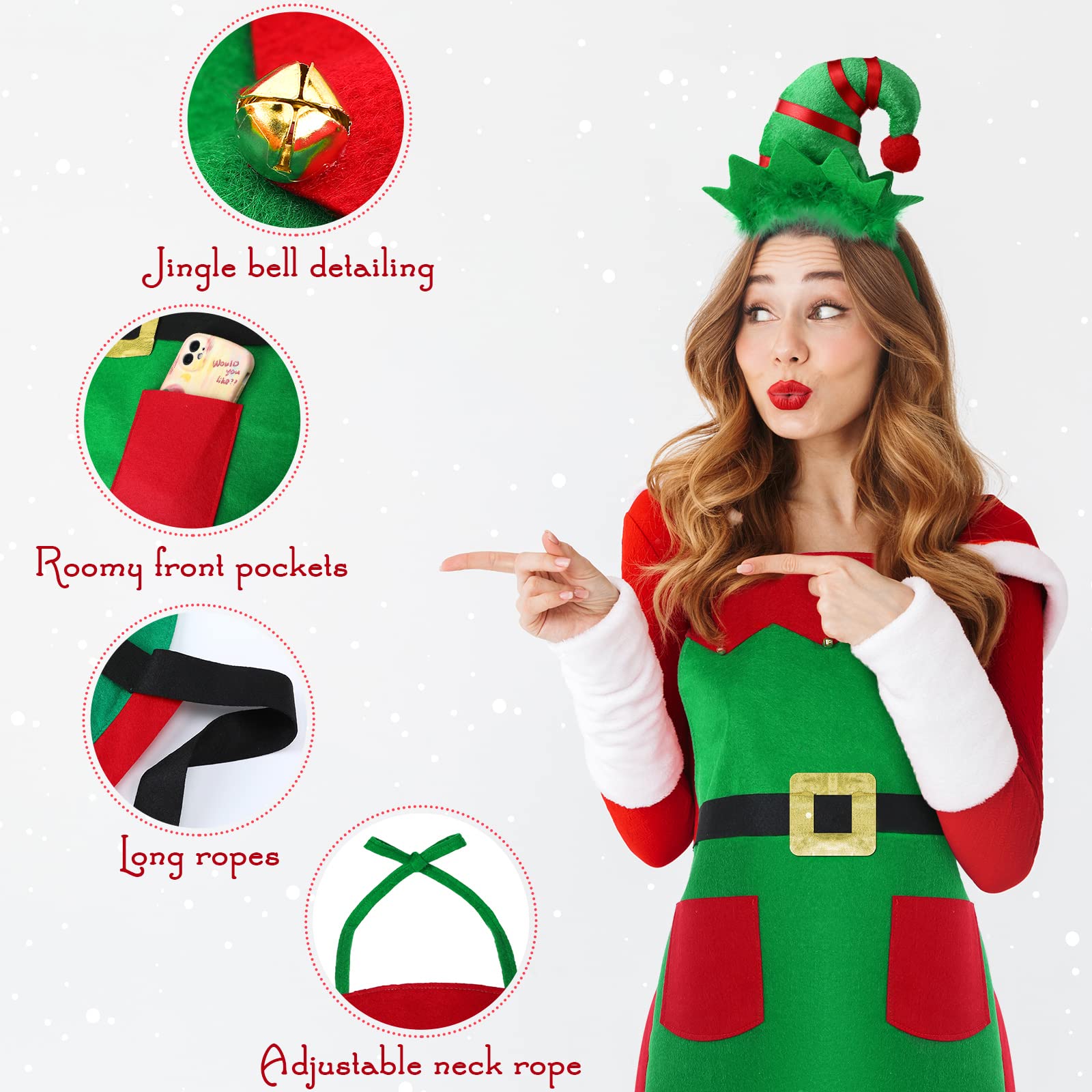 Women's Christmas Elf Costume Set - Santa Hat, Shoes, Socks & Ears Accessories | Festive Holiday Party Outfit for Xmas, Cosplay & Themed Events