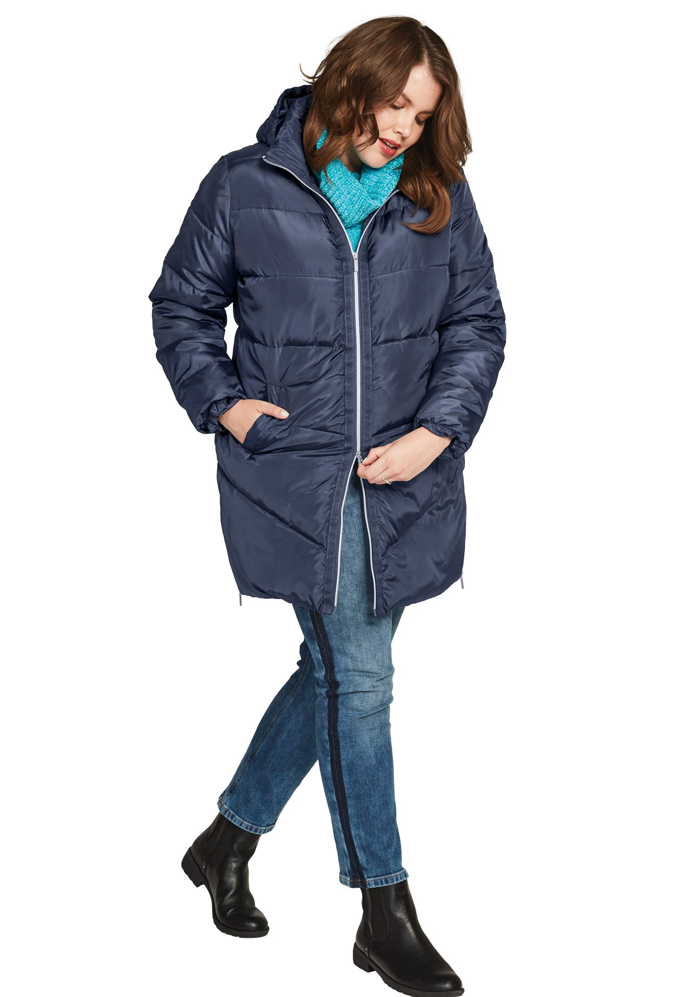 Ellos Women's Plus Size Long Puffer Coat - Winter Warm Down Jacket for Cold Weather, Waterproof & Windproof, Fashionable Outerwear for Snow, Travel & Outdoor Activities