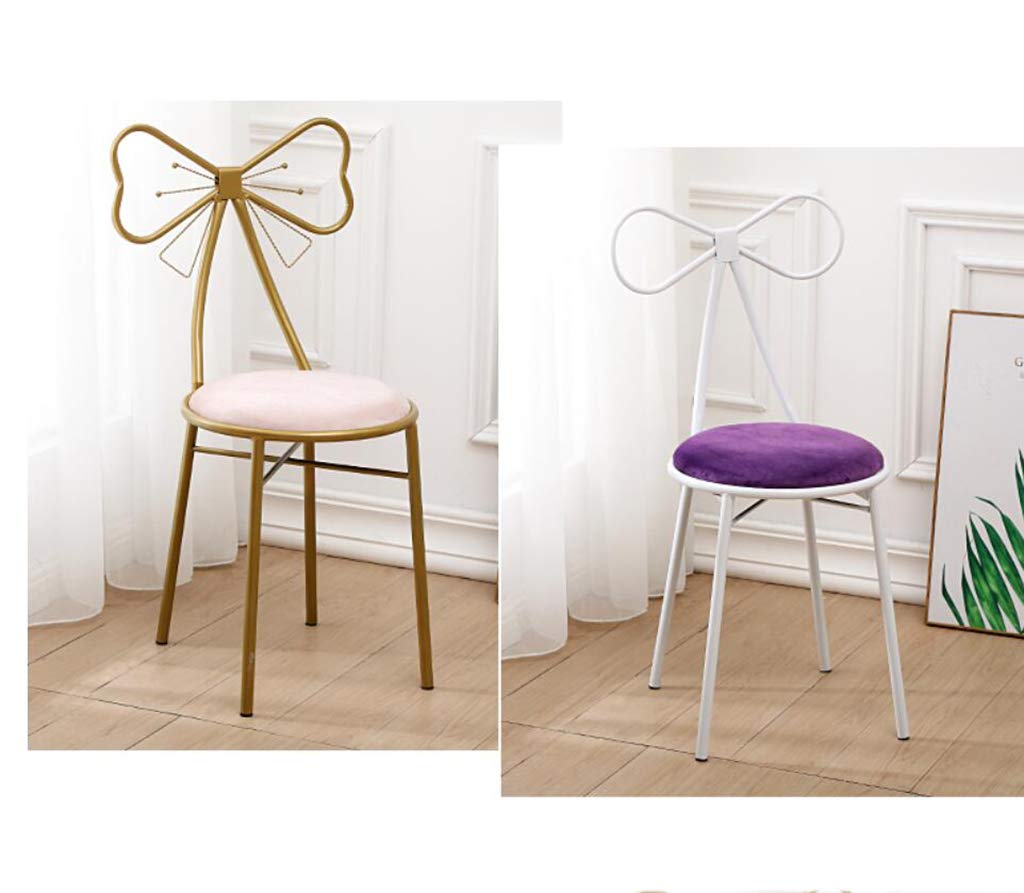 JHSLXD Gold Vanity Stool with Bow Tie Design - Elegant Metal Makeup Chair, Small Lounge Armchair for Bedroom, Reading Nook & Dining Room - White (Perfect for Girls' Room, Dressing Table & Home Decor)