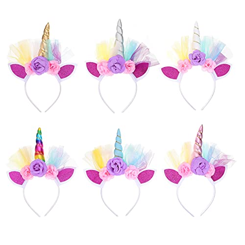 Beaupretty 6PCS Baby Girl Headbands Set - Glitter Horn & Flower Hair Accessories for Toddler & Kids - Perfect for Birthday Parties, Photo Shoots & Daily Wear