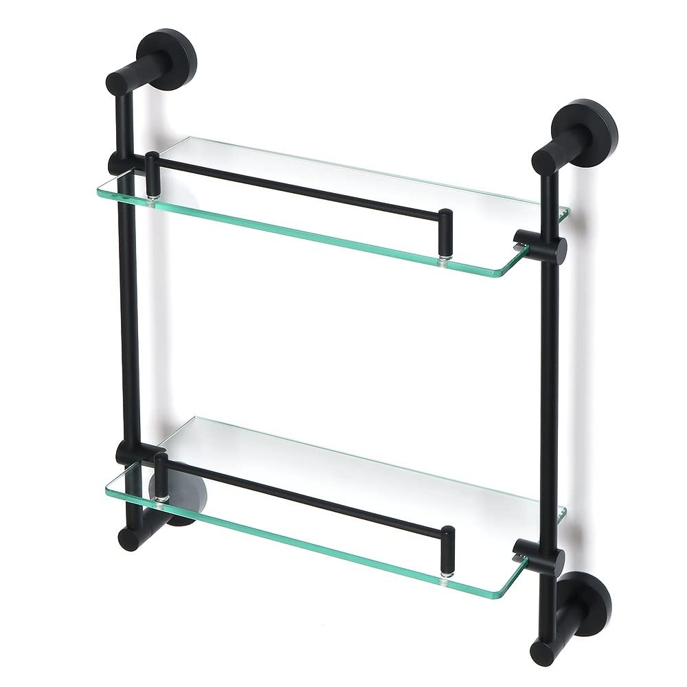 YZJC Double-Layer Shower Caddy - Wall Mount Stainless Steel Shower Shelf Organizer, SUS304 Matte Black Bathroom Storage Rack for Shampoo, Soap & Bath Essentials - Perfect for Small Bathrooms & Spa-Style Showers