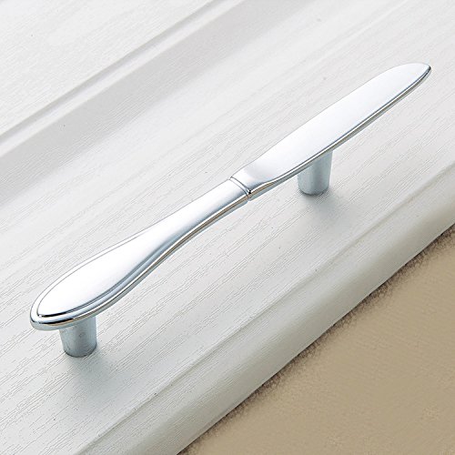 Silver 5-Piece Fork Shape Kitchen Cabinet Drawer Pulls - 76mm Center to Center Hardware Handles for Modern Home & Restaurant Cabinetry - Easy Installation Upgrade for Drawers, Closets & Furniture