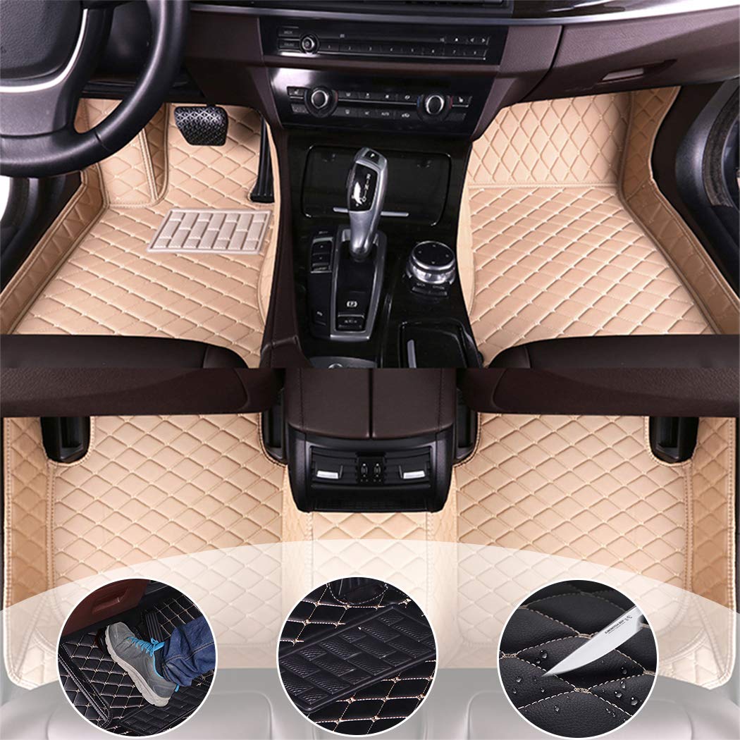 Premium Custom Car Floor Mats for Dodge Journey 7-Seater (2009-2017) - Waterproof Non-Slip Leather Liners, Full Set Beige Interior Accessories | Perfect for Road Trips, Daily Commutes & Family Protection