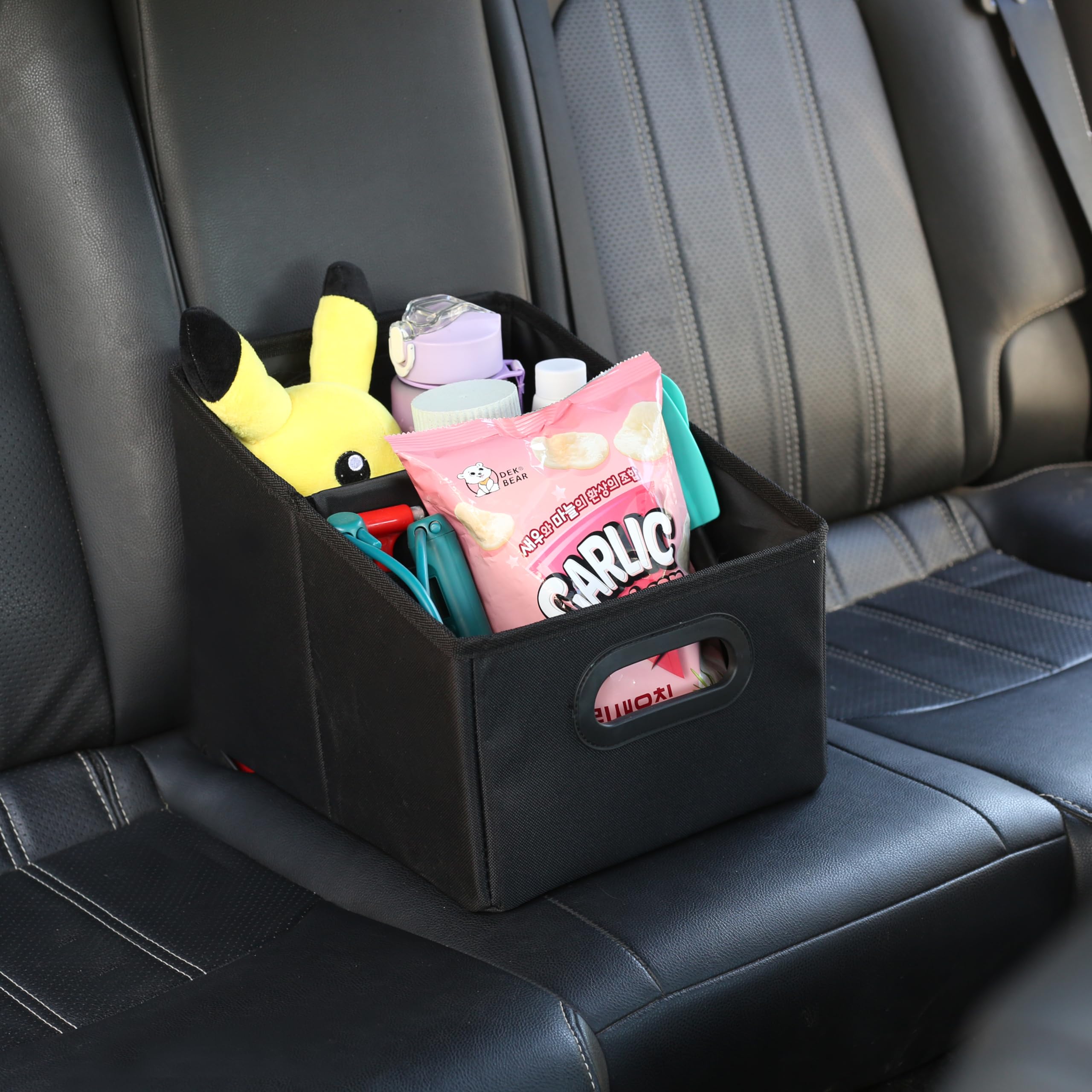 Collapsible Car Seat Organizer - Black M Size Backseat & Front Seat Storage Caddy for Kids | Perfect for Road Trips, School Commutes & Family Travel