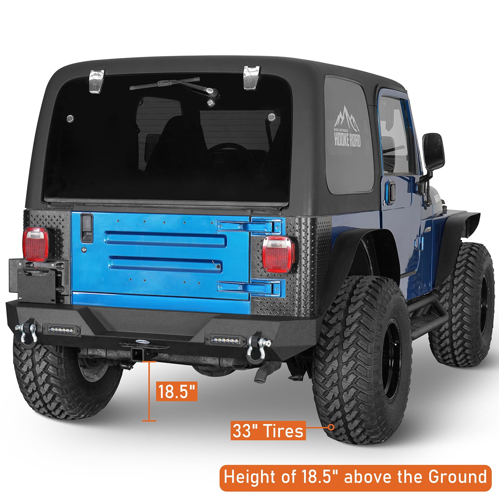 Hooke Road Jeep Wrangler TJ Front & Rear Bumper Set (1997-2006) - Heavy Duty Off-Road Bumpers with D-Rings & Receiver Hitch - Perfect for Trail Riding, Rock Crawling & Jeep Upgrades