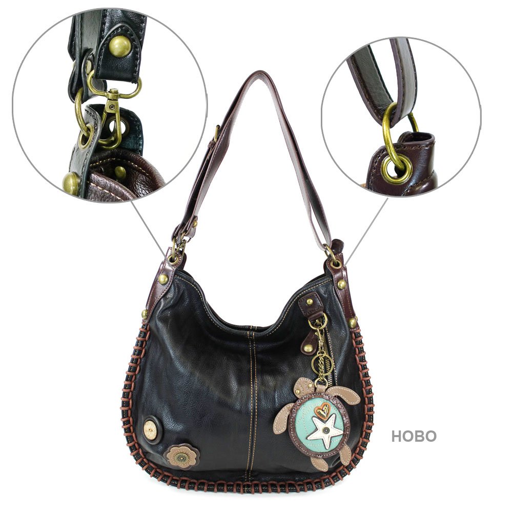 CHALA Stylish Black Hobo & Crossbody Handbag with Turtle Design - Perfect for Work, Travel, and Everyday Use