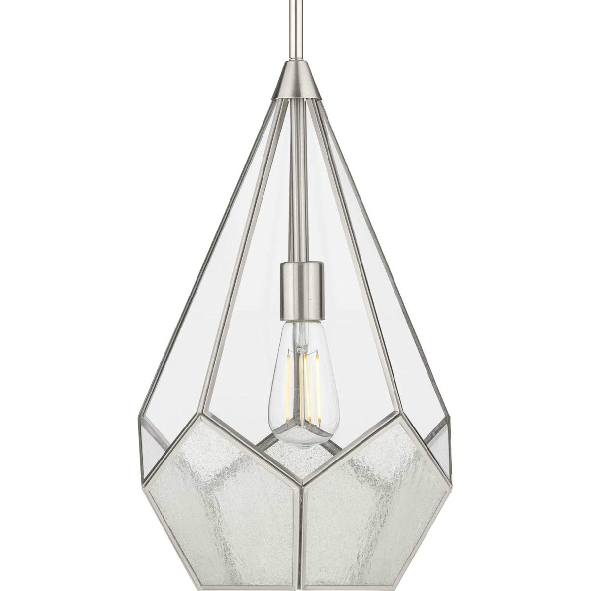Cinq Collection 1-Light Clear Glass Modern Pendant Light Fixture with Brushed Nickel Finish - Perfect for Kitchen Island, Dining Room, or Entryway Lighting