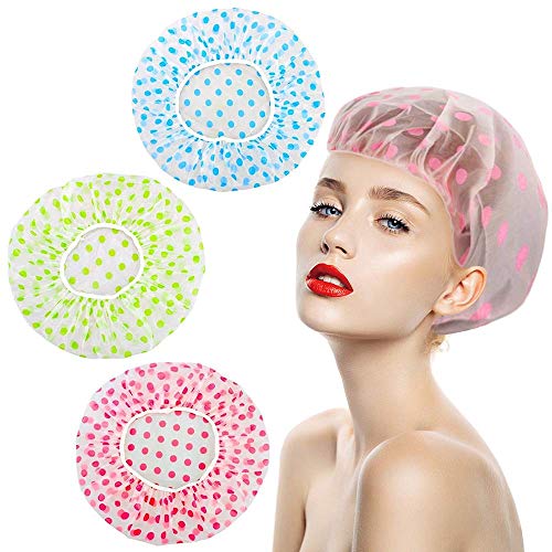 K.D ENTERPRISE Reusable Waterproof Shower Cap - Pack of 2 Plastic Elastic Bath Caps for Women & Girls - Large Hair Protection for Shower, Spa & Salon Use