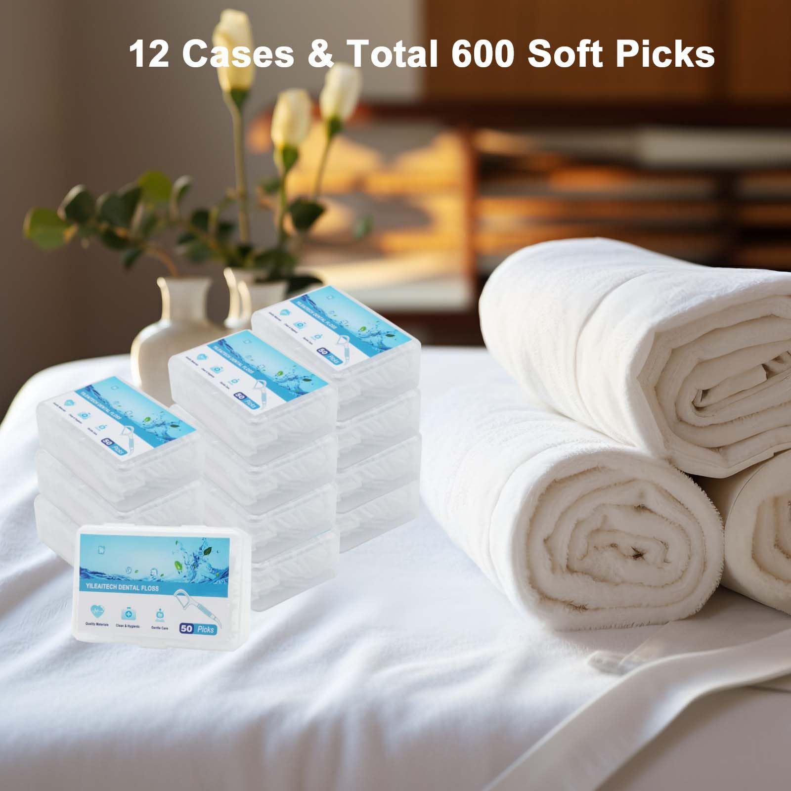 600 Count Unflavored Dental Floss Picks for Teeth Cleaning - 12 Pack Travel Size Portable Toothpicks | Perfect for Home, Office & On-The-Go Oral Care