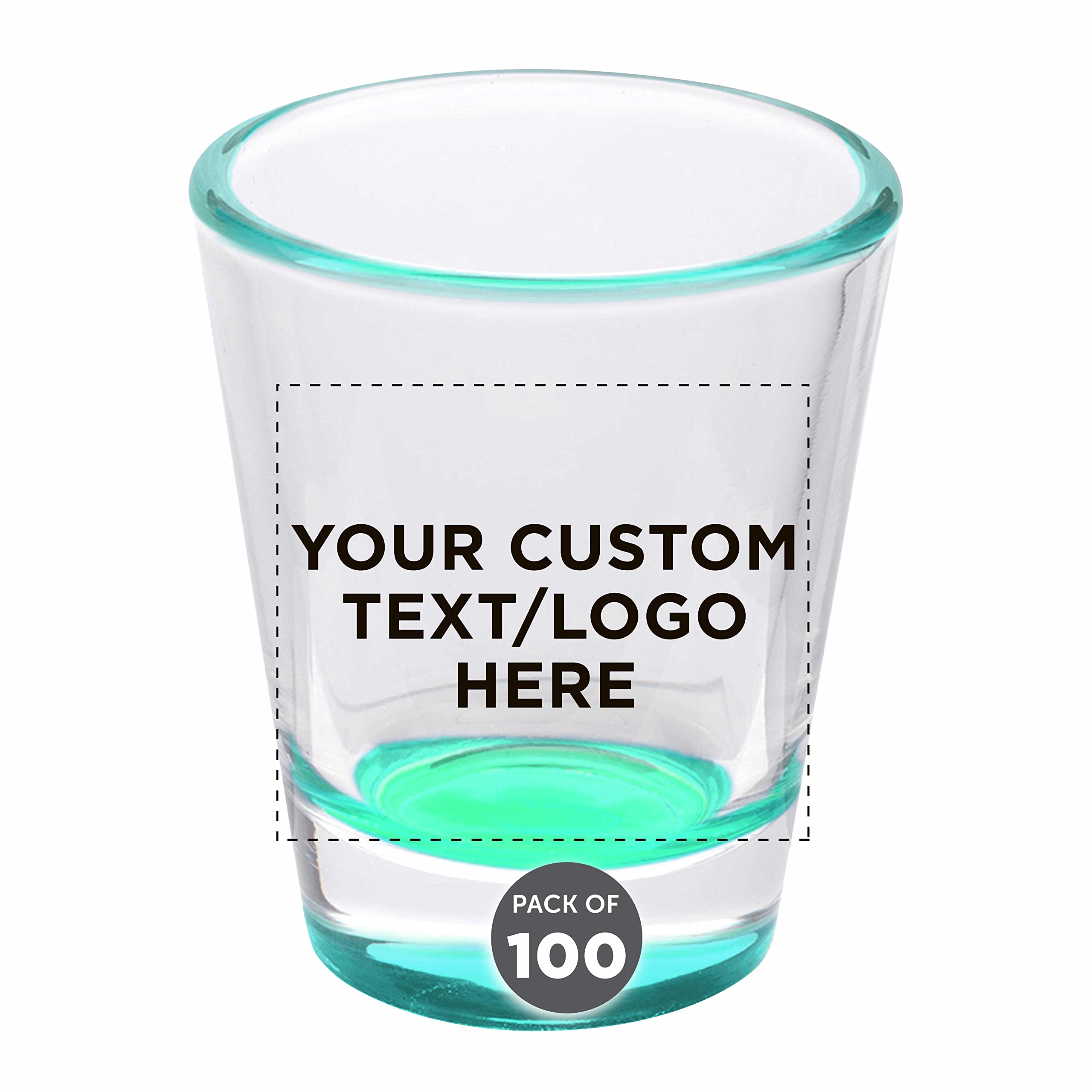 Custom Shot Glasses 1.75 oz (100-Pack) - Personalized Bulk Barware for Weddings, Bachelorette Parties & Events - Color Bottom Green - Perfect for Cocktail Parties, Groomsmen Gifts & Home Bar Decor
