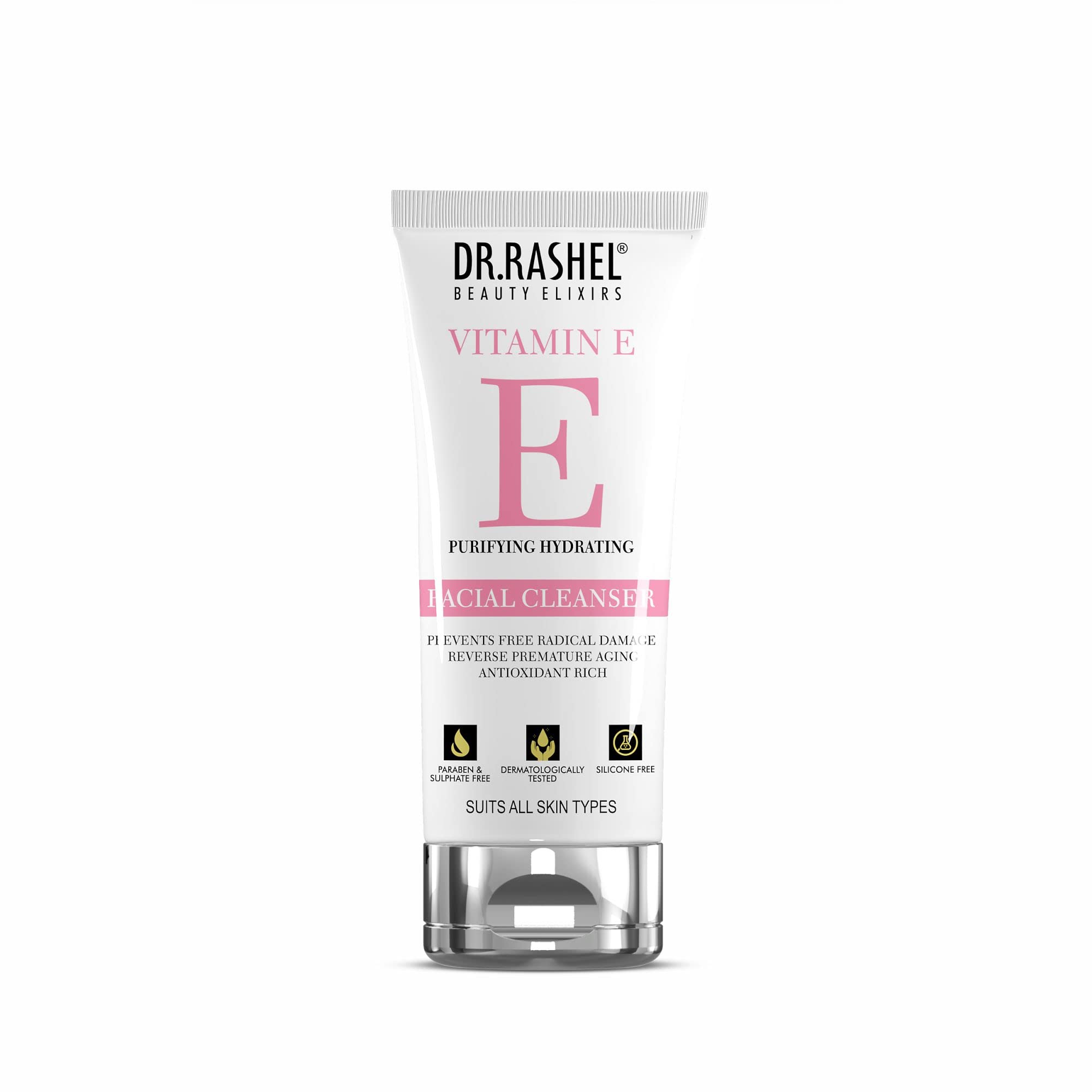 DR. RASHEL Vitamin E Facial Cleanser - Purifying & Hydrating Face Wash for Glowing Skin | Sulfate & Paraben Free | Gentle Daily Cleanser for Dry, Oily & Sensitive Skin | Perfect for Morning & Night Skincare Routine