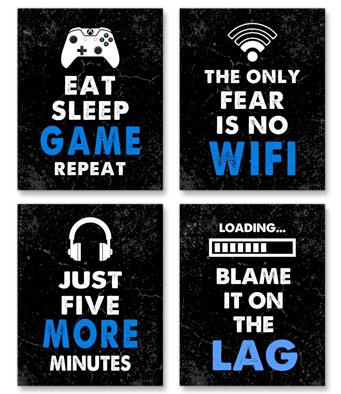 4-Piece Video Game Wall Art Set (8”X10”) - Boys Room Decor, Gaming Themed Bedroom & Playroom Decor for Kids & Teens - Perfect for Gamer Bedroom, Game Room, or Man Cave - No Frames Included (Black)