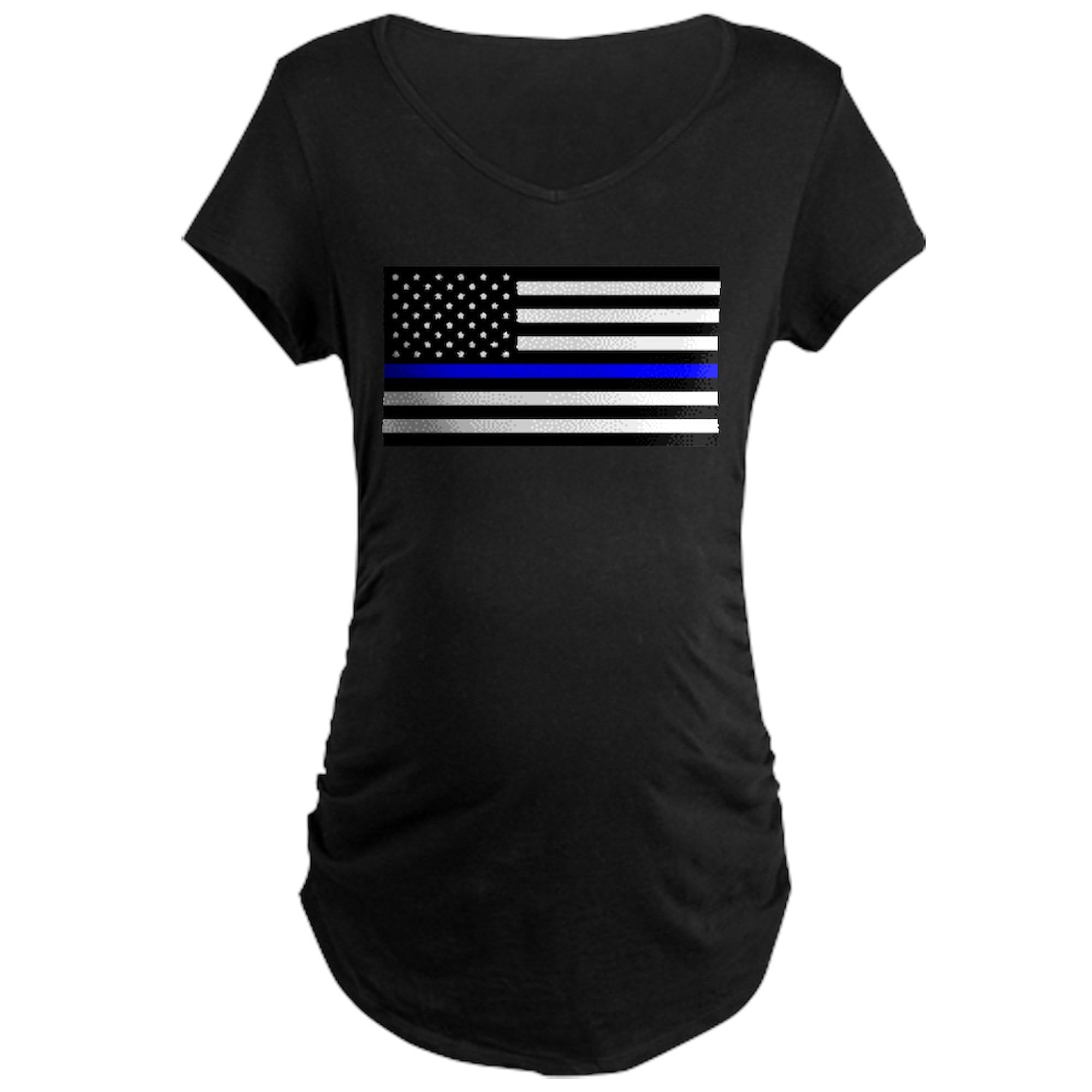 Blue Lives Matter Flag Maternity T-Shirt for Women - Dark Ruched Side Design | Comfortable Pregnancy Tee for Everyday Wear & Police Support