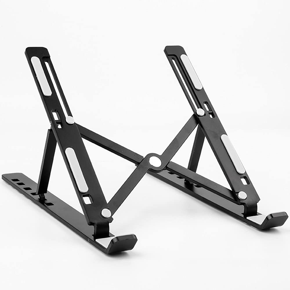 6-Angle Adjustable Aluminum Laptop Stand for 10-15.6 Inch MacBook, PC & Tablets - Portable Desktop Riser for Home, Office & Travel (Black)