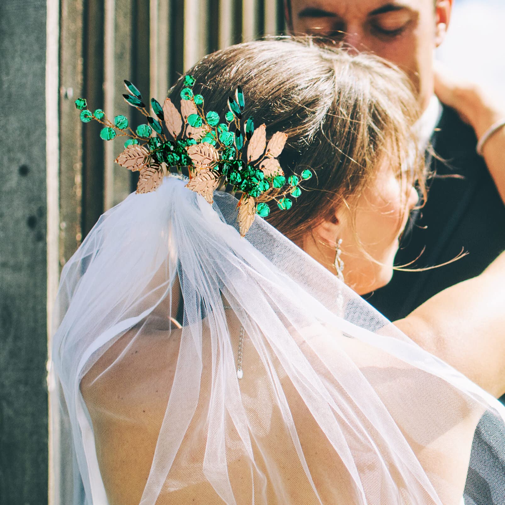 Minkissy 2Pcs Green Crystal Bridal Hair Combs - Gold Leaf Vine Hair Clips for Women & Girls | Wedding Headdress Accessories for Bridesmaids, Prom, and Special Occasions
