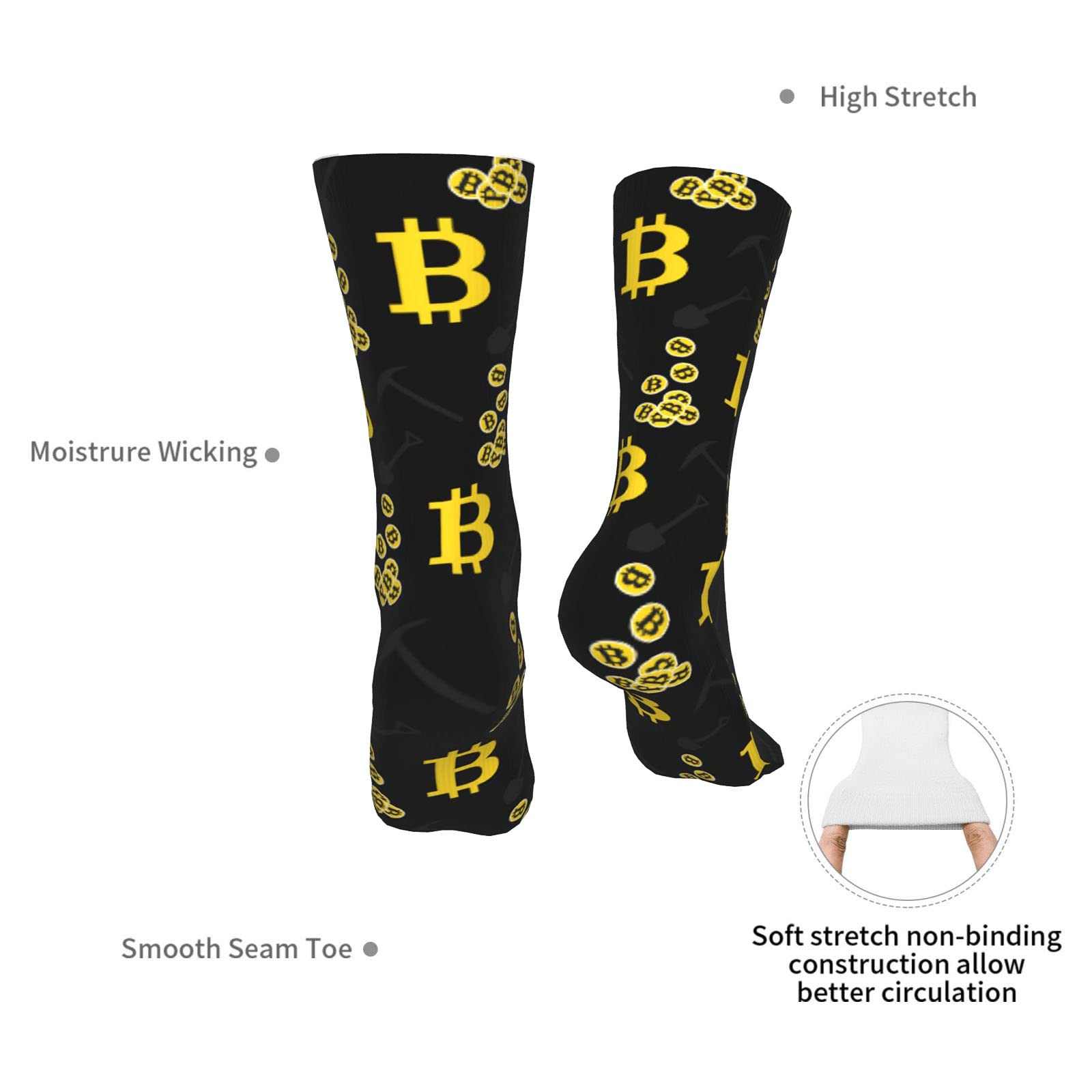 Bitcoin Crypto Socks for Men & Women - Breathable Non-Slip Quick-Dry Crew Socks (White, One Size) - Perfect for Trading, Gifts & Crypto Enthusiasts