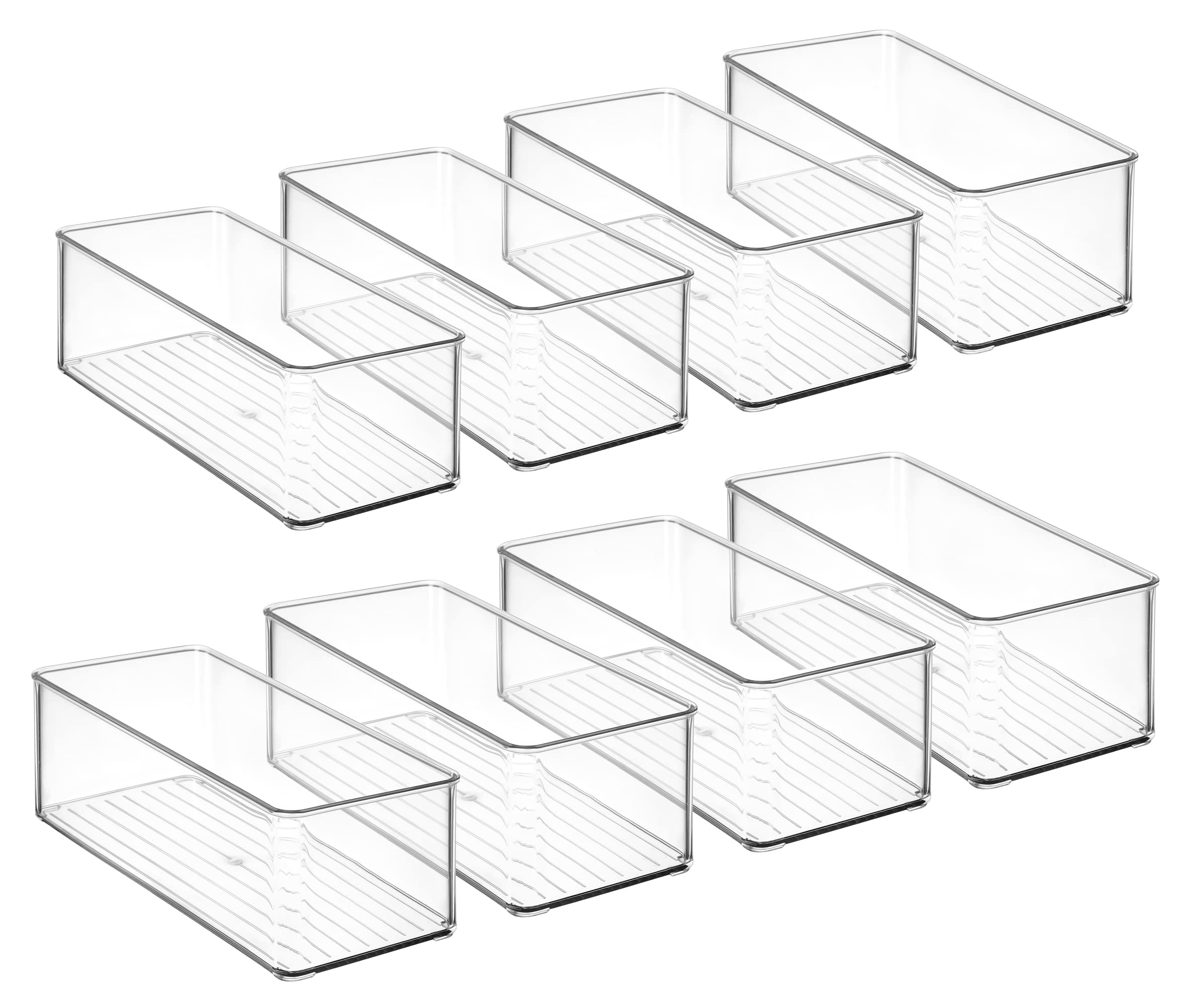 Hudgan 8-Pack Clear Plastic Drawer Organizers Set - Stackable Deep Drawer Bins for Makeup Vanity, Desk & Bathroom Storage (2 Sizes) - Perfect for Organizing Cosmetics, Office Supplies & Toiletries