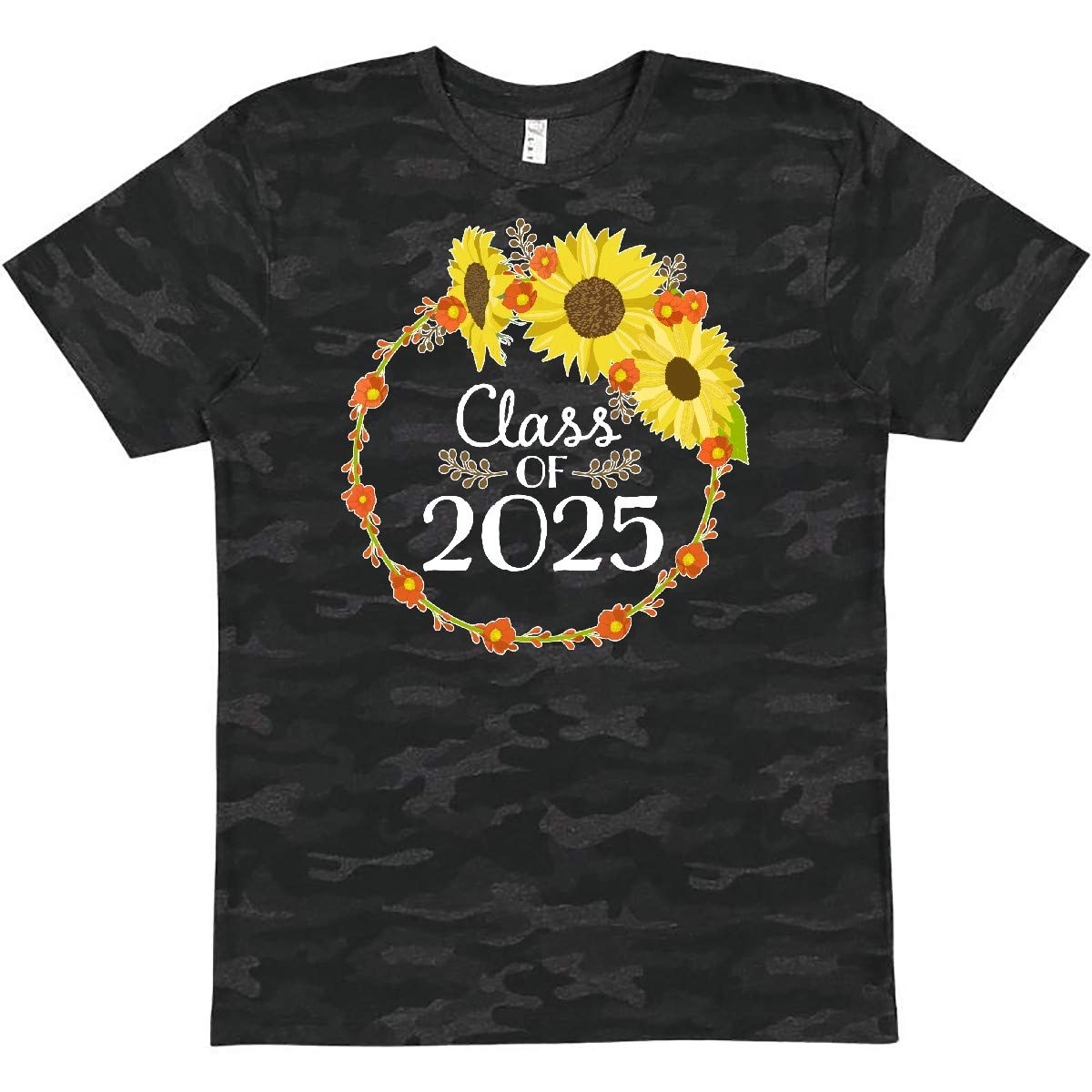 Inktastic Class of 2025 Sunflower Wreath Graduation T-Shirt - Comfortable Cotton Tee for Senior Year, College Celebration & Graduation Party Outfits