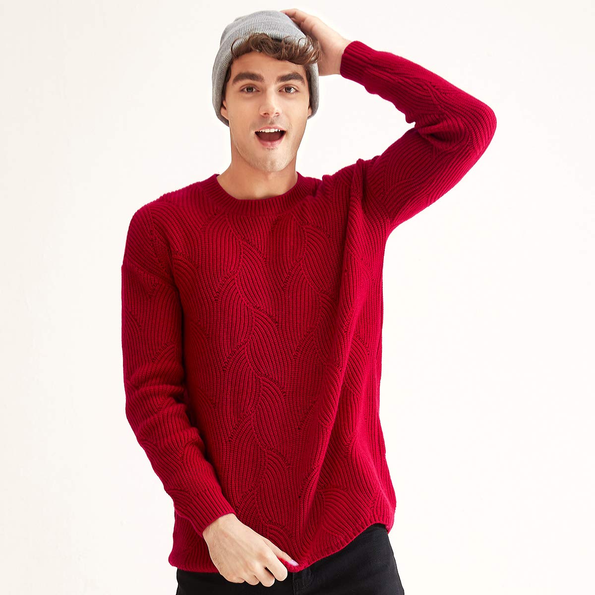 Premium Men's Cashmere Sweater - Soft Round Neck Christmas Red Pullover for Holiday Parties & Winter Fashion