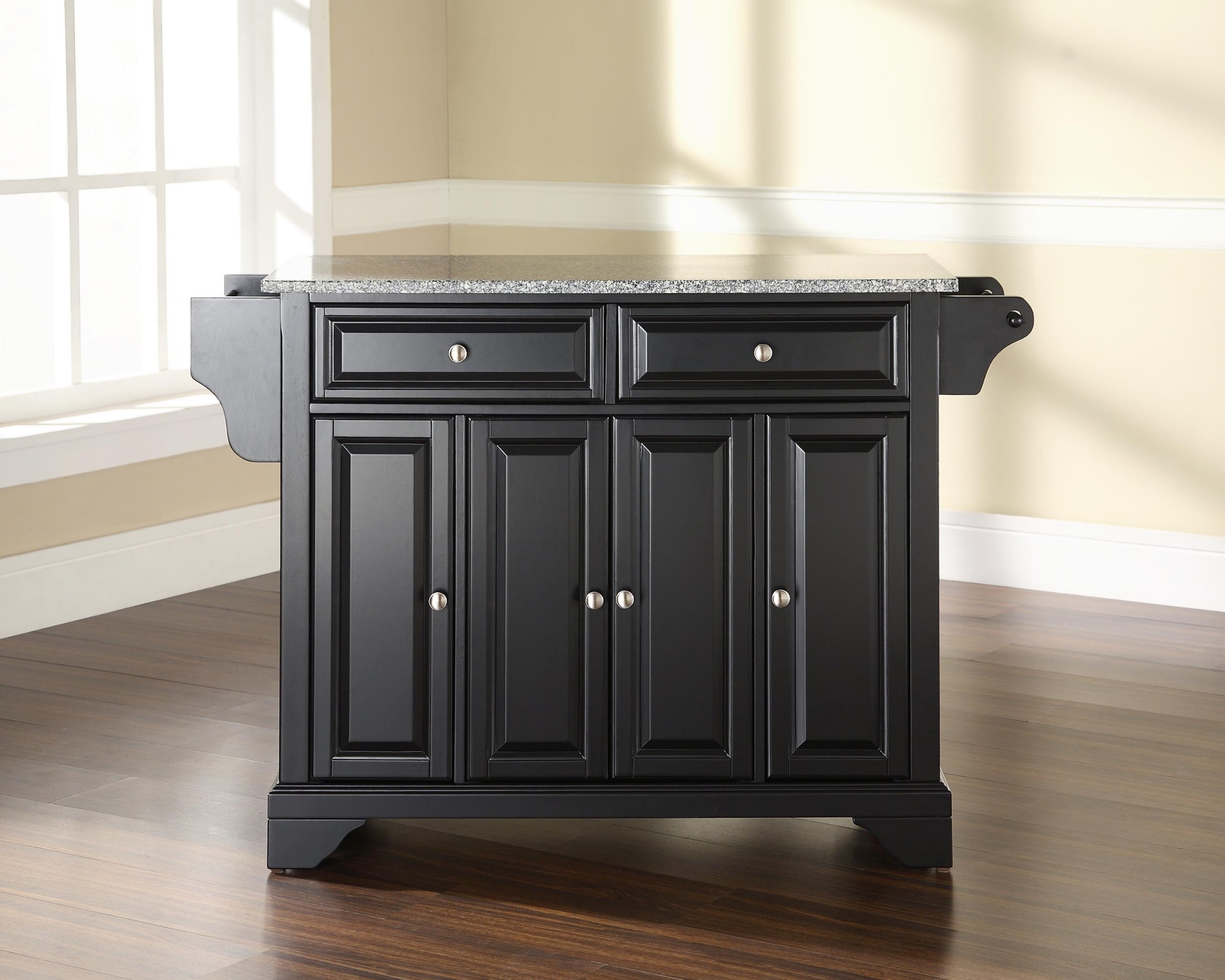 Crosley Lafayette Granite Top Rolling Kitchen Island Cart with Storage - Microwave Stand & Spice Rack - Black - Perfect for Small Kitchens, Apartments & Entertaining