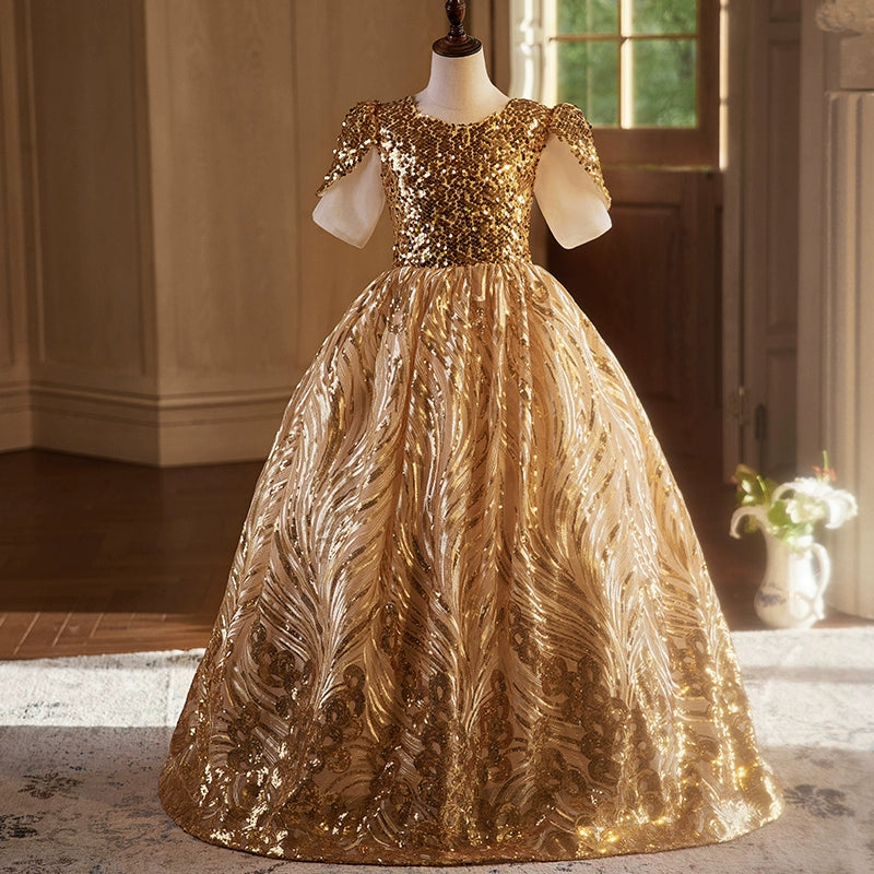 Elegant Gold Sequin Party Dress for Toddler Girls - Pageant, Birthday, Special Occasion Outfit - Perfect for Pageants, Holidays & Photoshoots