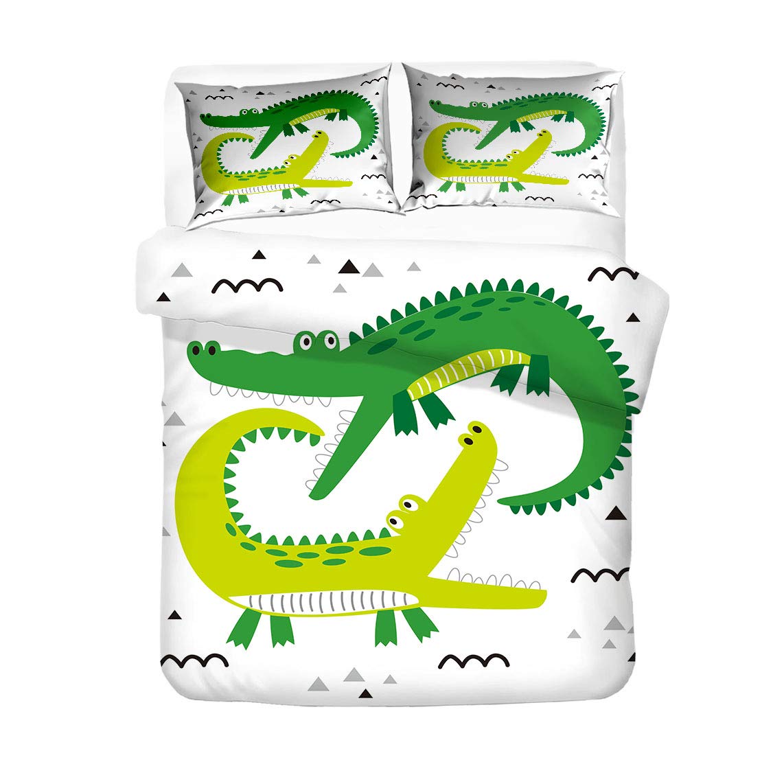 3D Cute Cartoon Crocodile Duvet Cover Set - Animal Print Bedding with Pillowcases (No Comforter Included) - Full/Twin Size for Kids & Teens Bedroom Decor