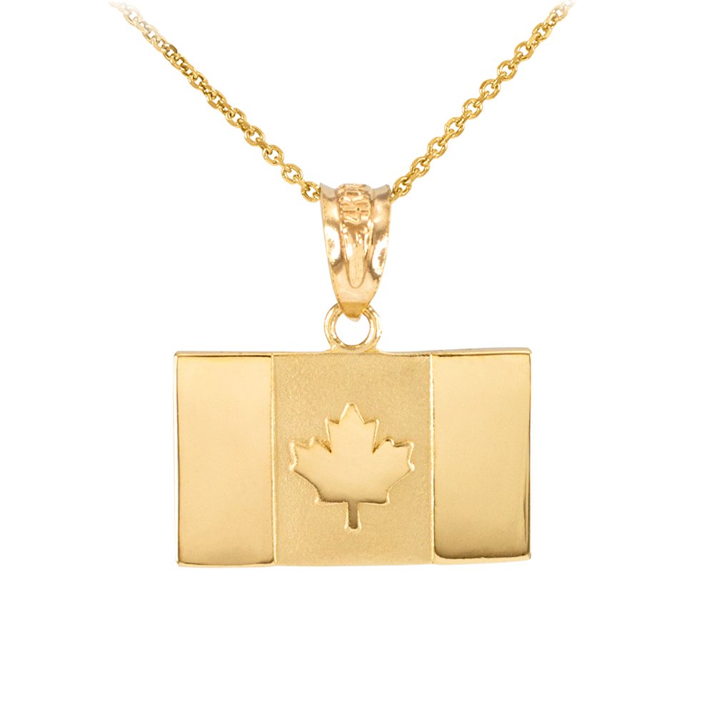 14K Yellow Gold Canada Flag Charm Pendant Necklace for Women - Canadian Pride Jewelry Gift for Her - Perfect for Canada Day, National Holidays & Patriotic Events