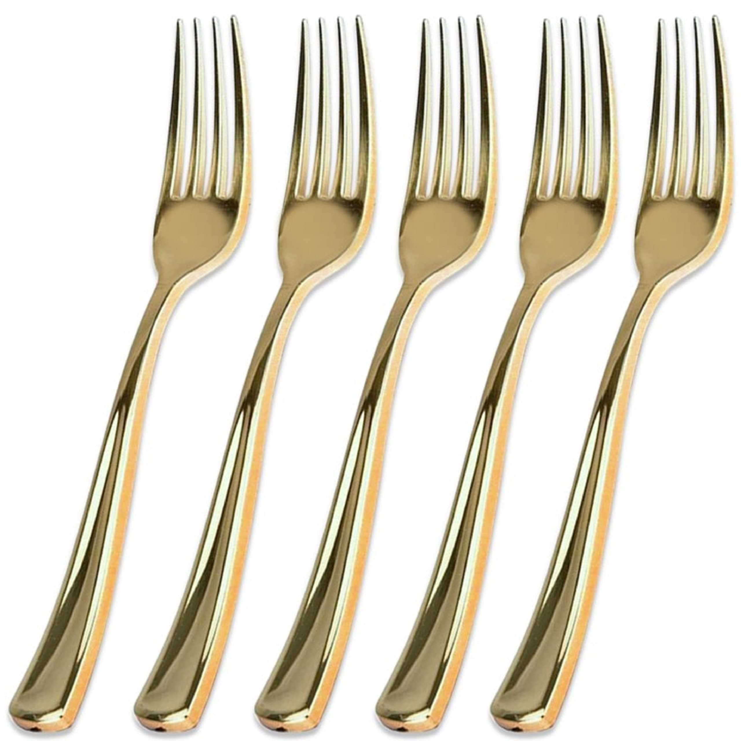 GODICHEF 120-Pack Gold Plastic Forks - 7.4 Inch Disposable Cutlery for Wedding, Party, Dessert, Cake & Salad | Heavy Duty Gold Utensils for Elegant Events & Catering