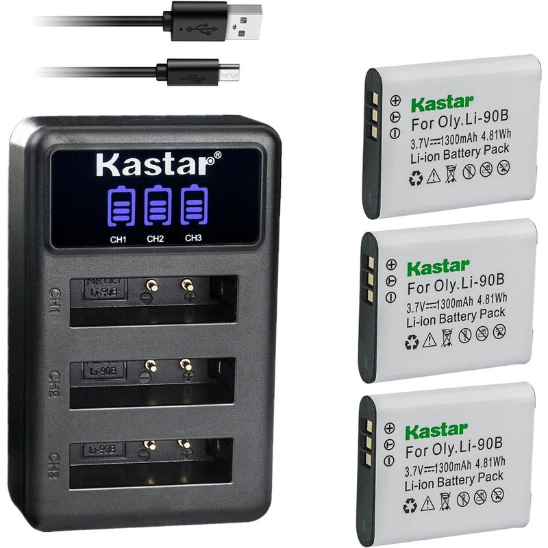 Kastar OM SYSTEM LI 90B & LI 92B Replacement Battery and Charger Kit - Compatible with Olympus Cameras - Perfect for Travel Photography and Outdoor Shooting