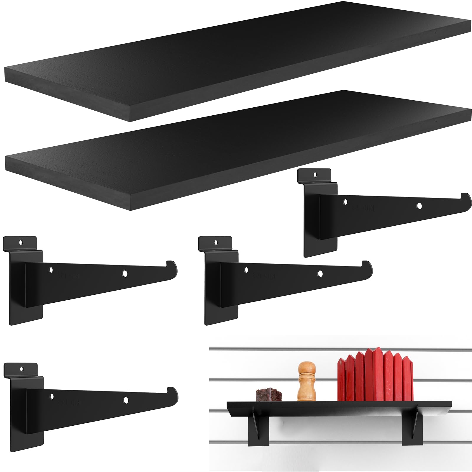2 Pack Heavy Duty Wooden Slatwall Shelves with Metal Brackets - 15.7