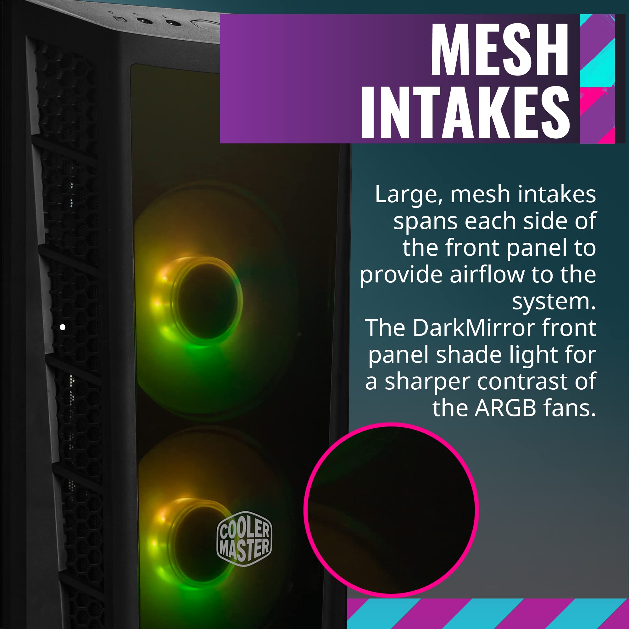 Cooler Master MasterBox MB320L ARGB Micro-ATX PC Case with Dual ARGB Fans, DarkMirror Front Panel, Mesh Intake Vents & Tempered Glass Side Panel - Ideal for Gaming Rigs and Custom PC Builds
