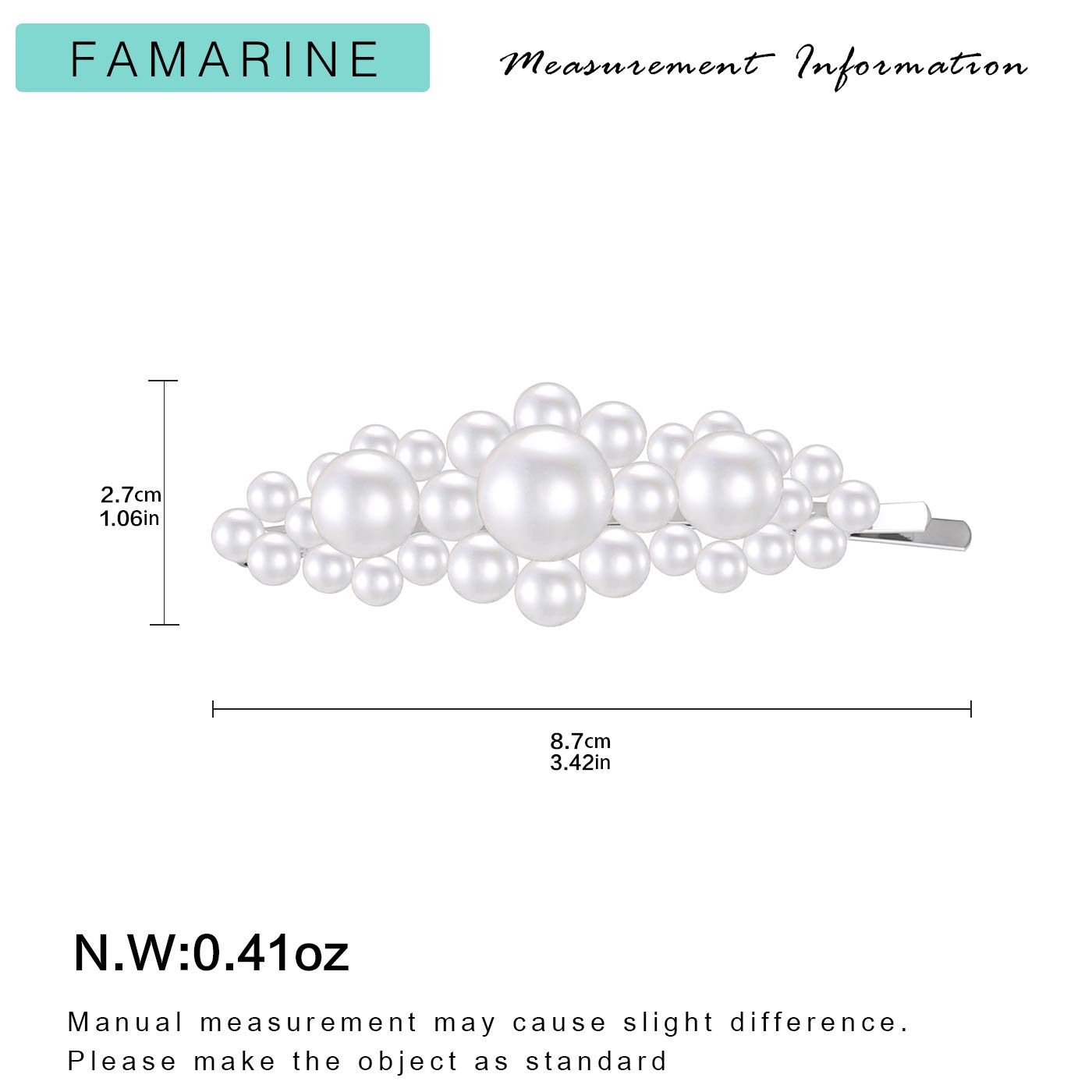 FAMARINE Floral Pearl Hair Clips - Elegant Beaded Faux Pearl Hair Barrettes for Women & Girls, Perfect for Weddings, Parties & Christmas Gifts | Thick Hair Accessories for Special Occasions & Everyday Wear