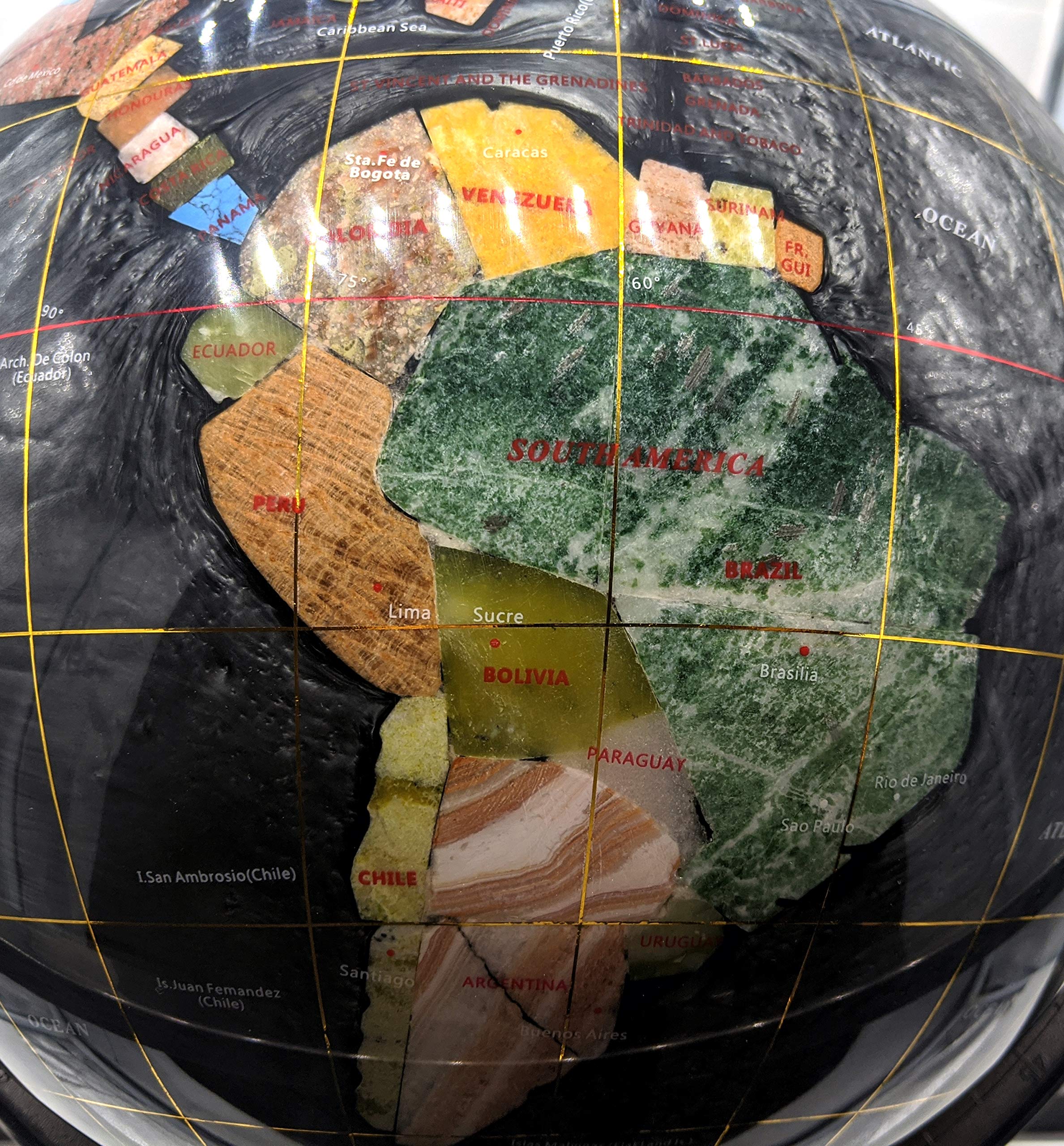 Limited Edition Black Pearl Swirl Gemstone World Globe - 21