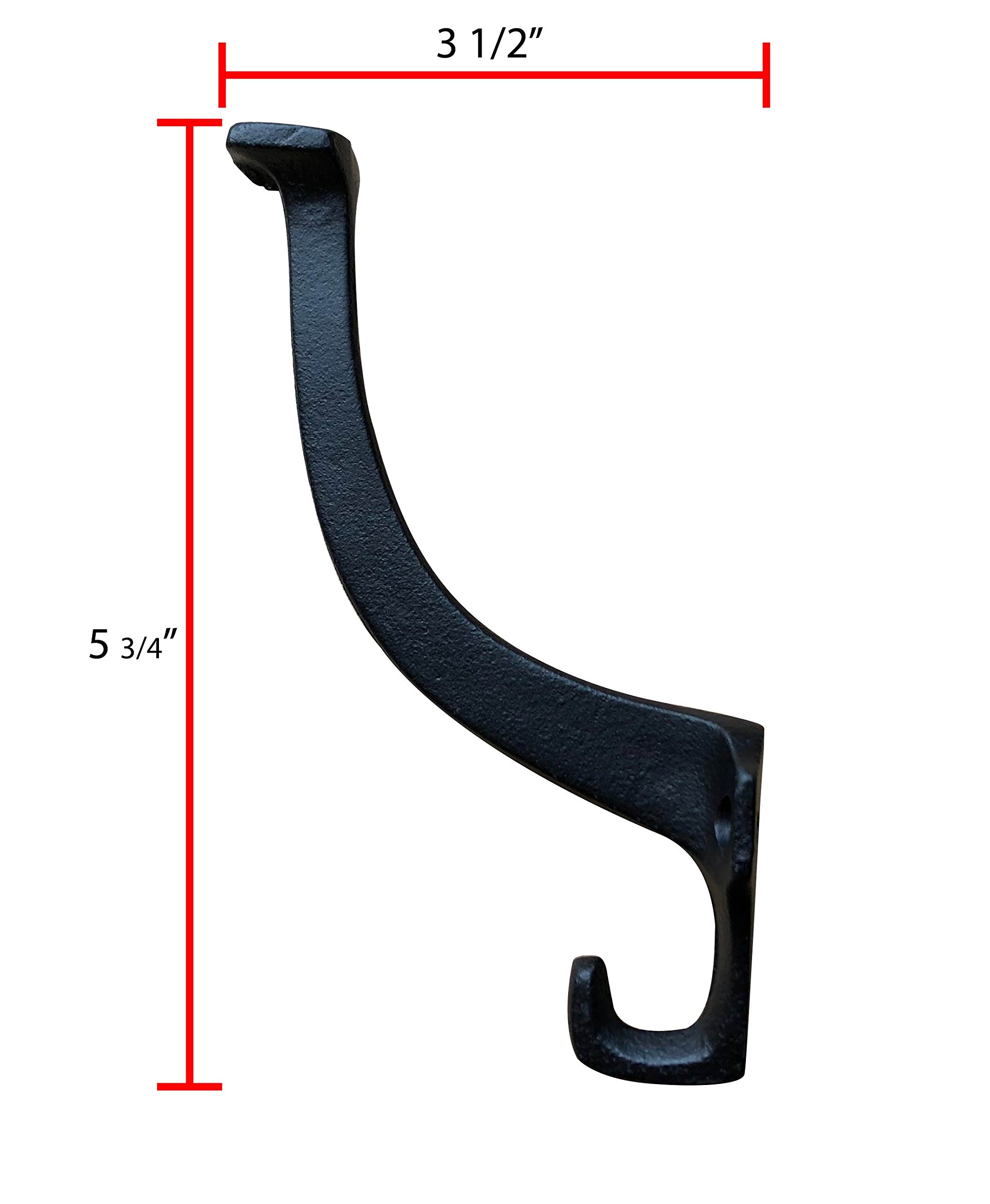 Set of 4 Black Rustic Wrought Iron Coat Hooks - Farmhouse Wall Mounted Entryway Hooks (5.75