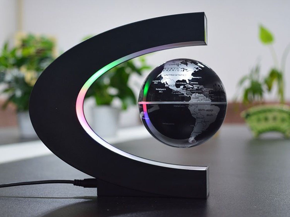 Estefanlo Magnetic Levitation Floating Globe with LED Lights - C-Shaped Base, World Map Design for Home & Office Desk Decor (Black-Silver) | Perfect Gift for Geography Lovers & Modern Interior Design